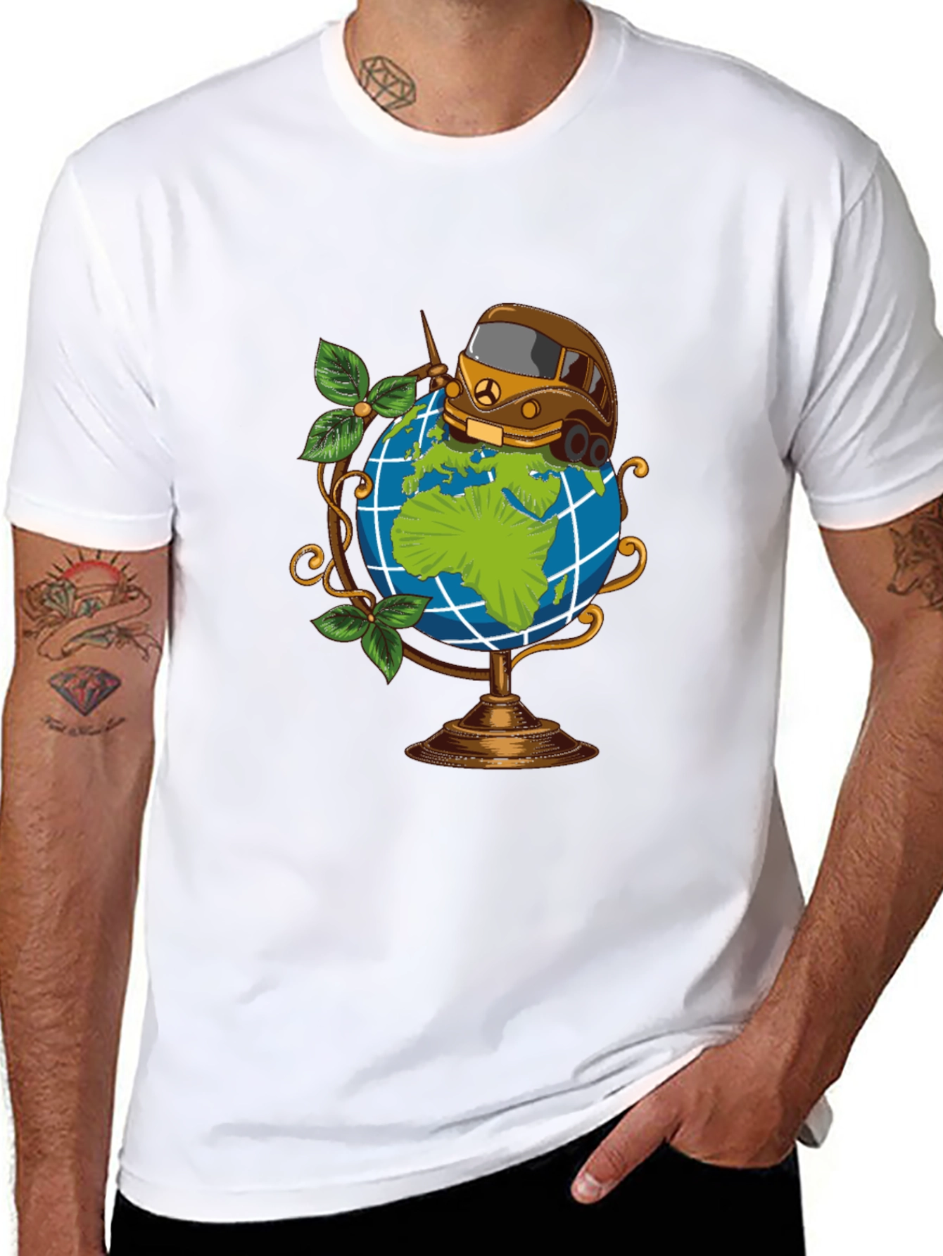 Globetrotter Tee: Travel Van on World Graphic