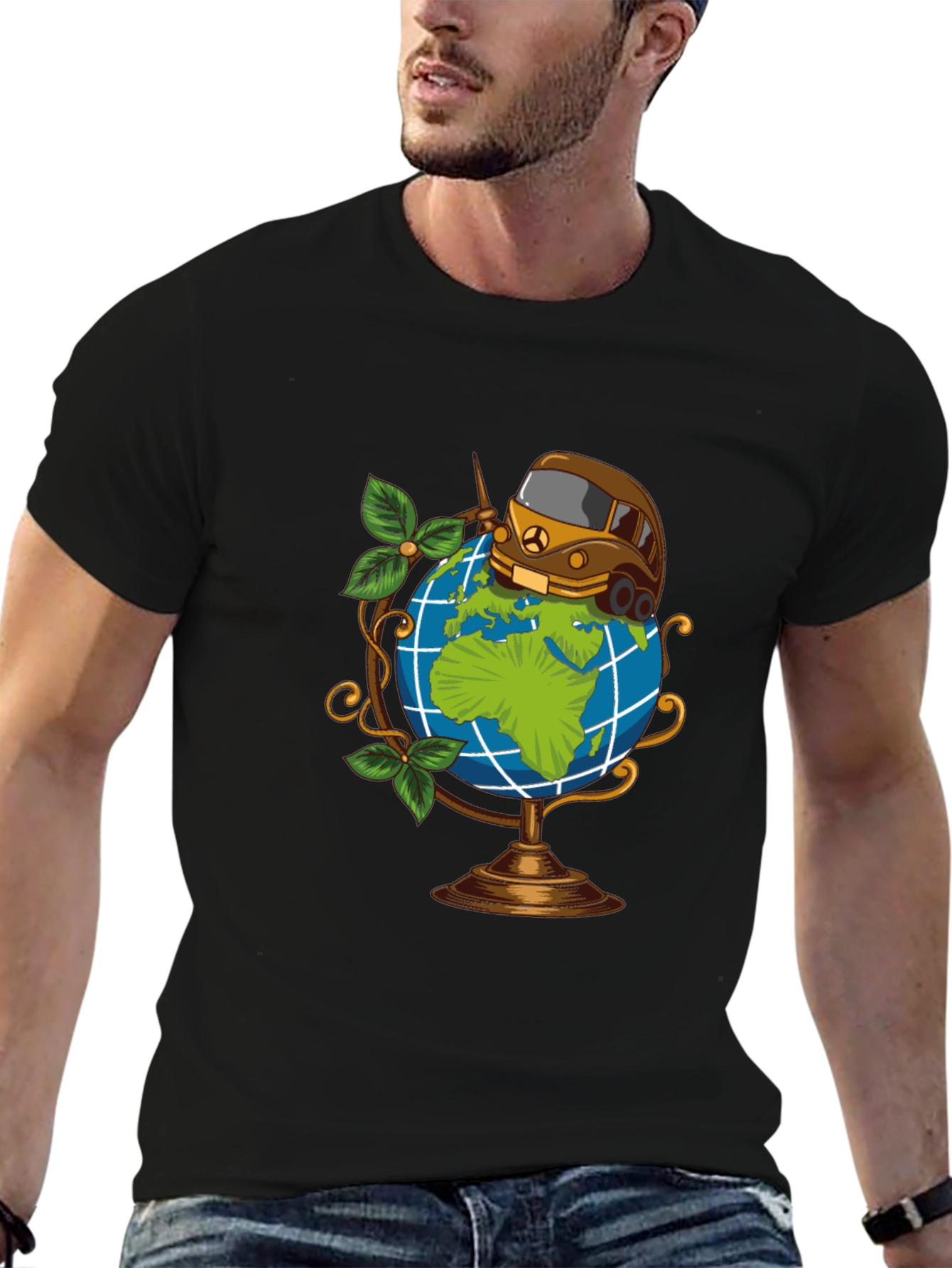Globetrotter Tee: Travel Van on World Graphic