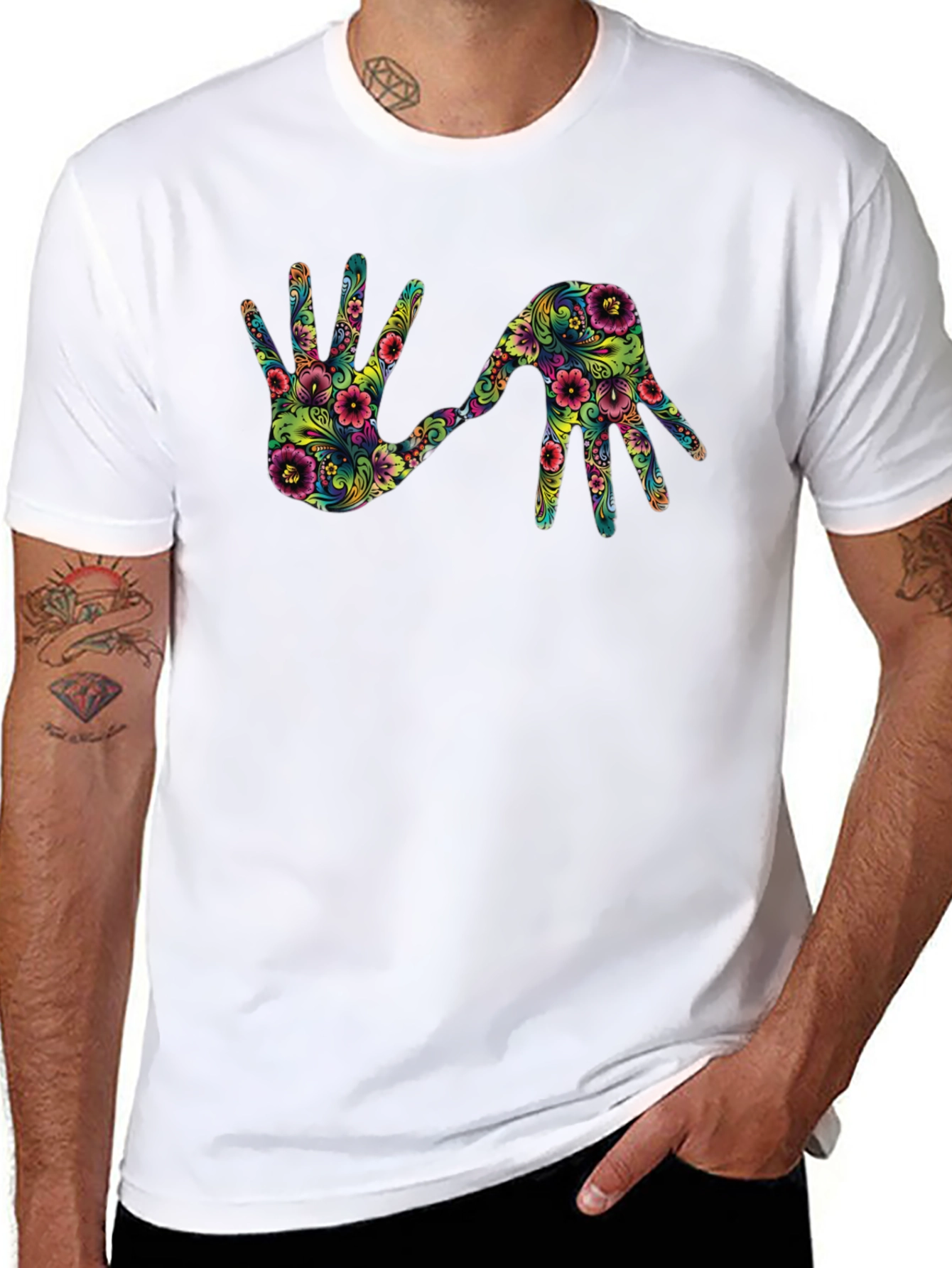 Floral Hands Graphic Tee - Black