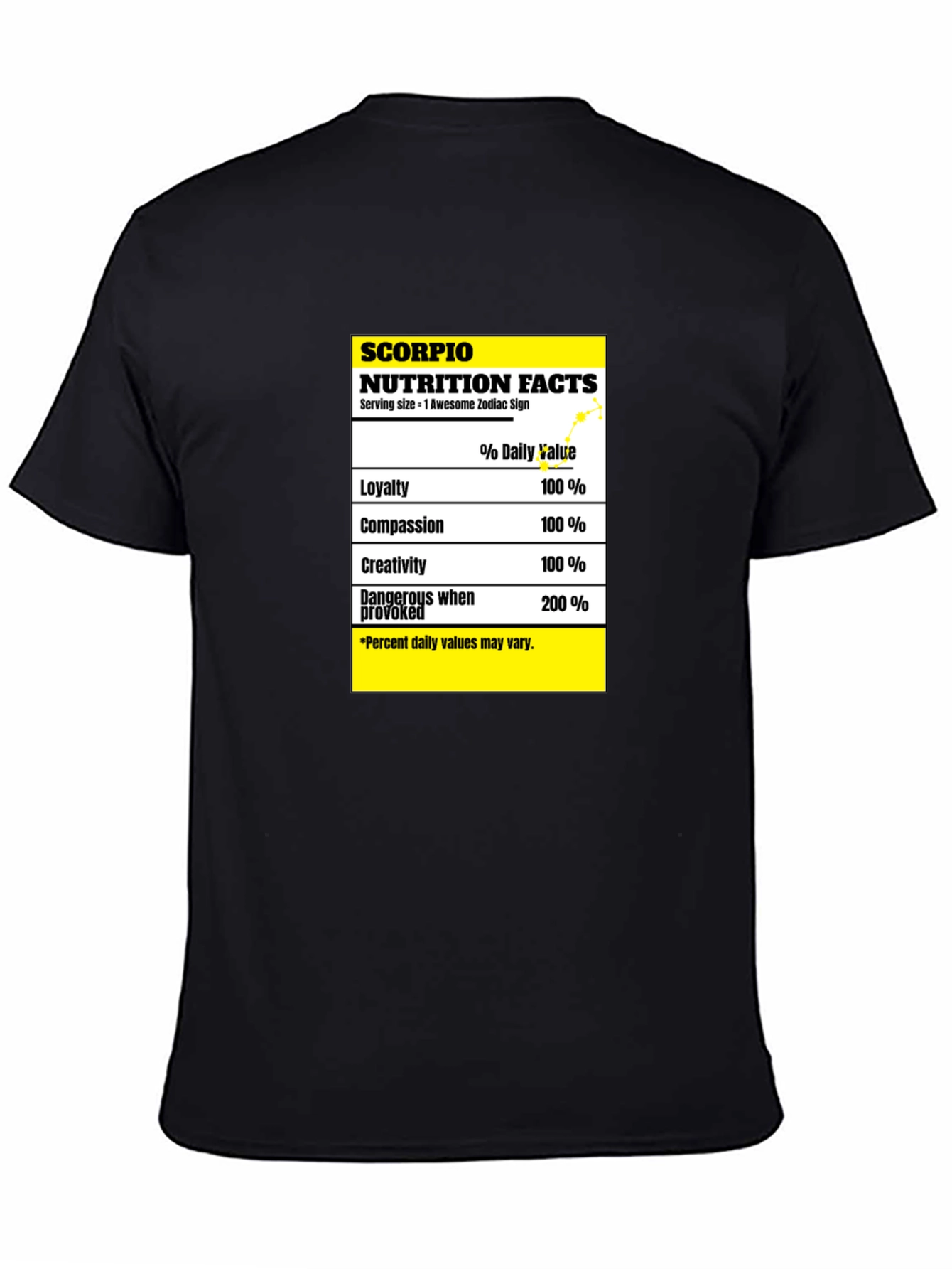 Scorpio Zodiac Nutrition Facts Black T-Shirt