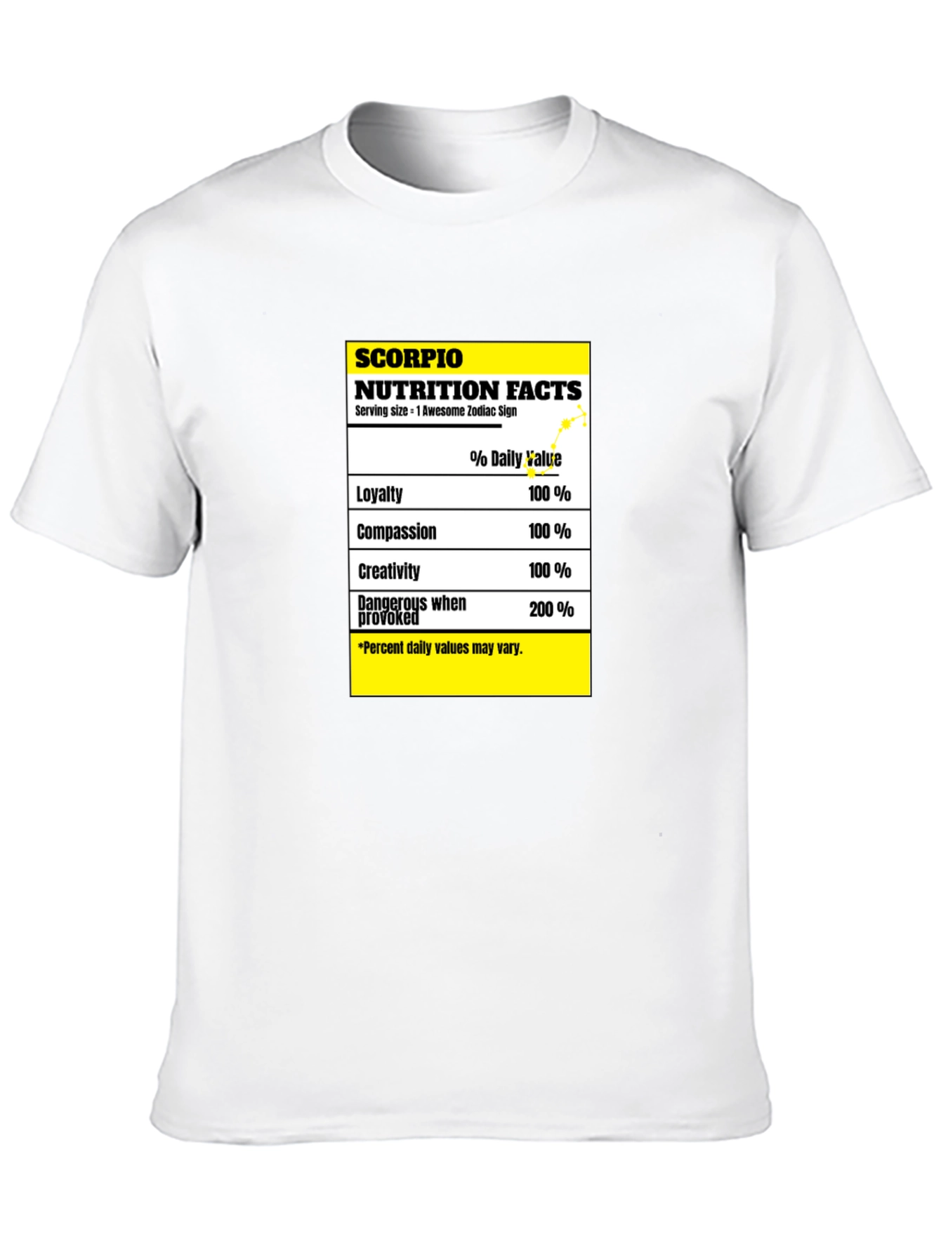 Scorpio Zodiac Nutrition Facts Black T-Shirt