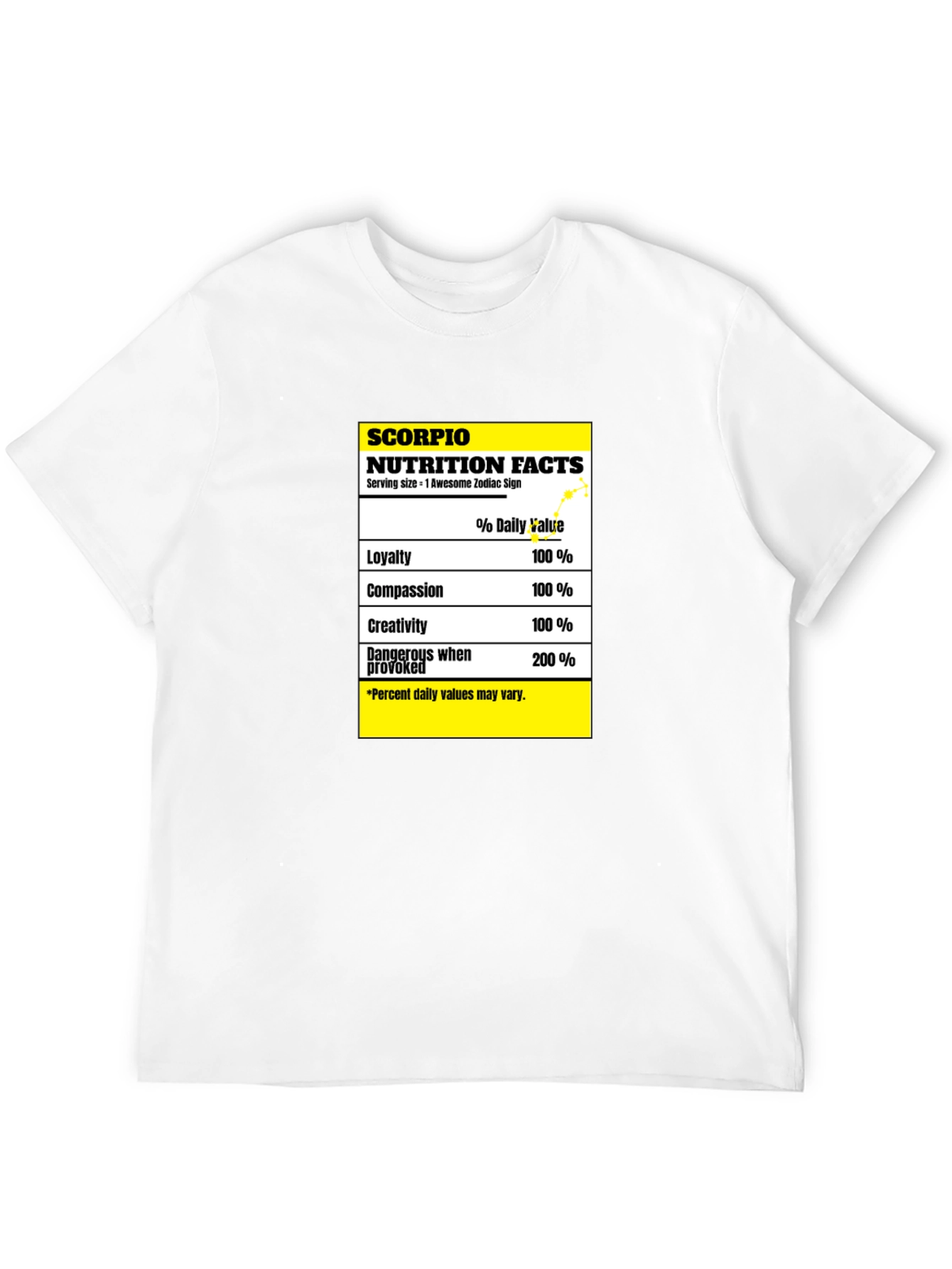 Scorpio Zodiac Nutrition Facts Black T-Shirt