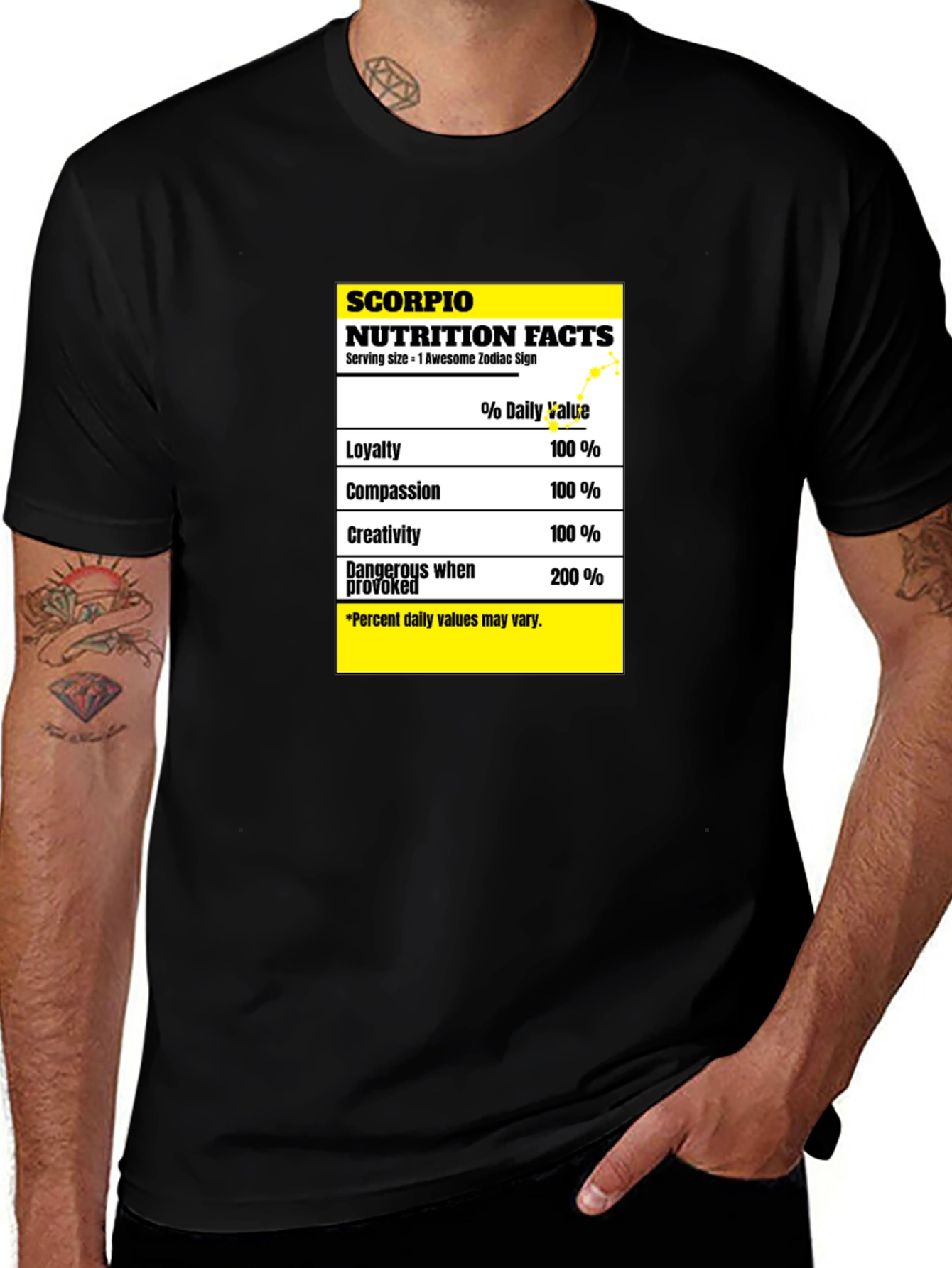 Scorpio Zodiac Nutrition Facts Black T-Shirt
