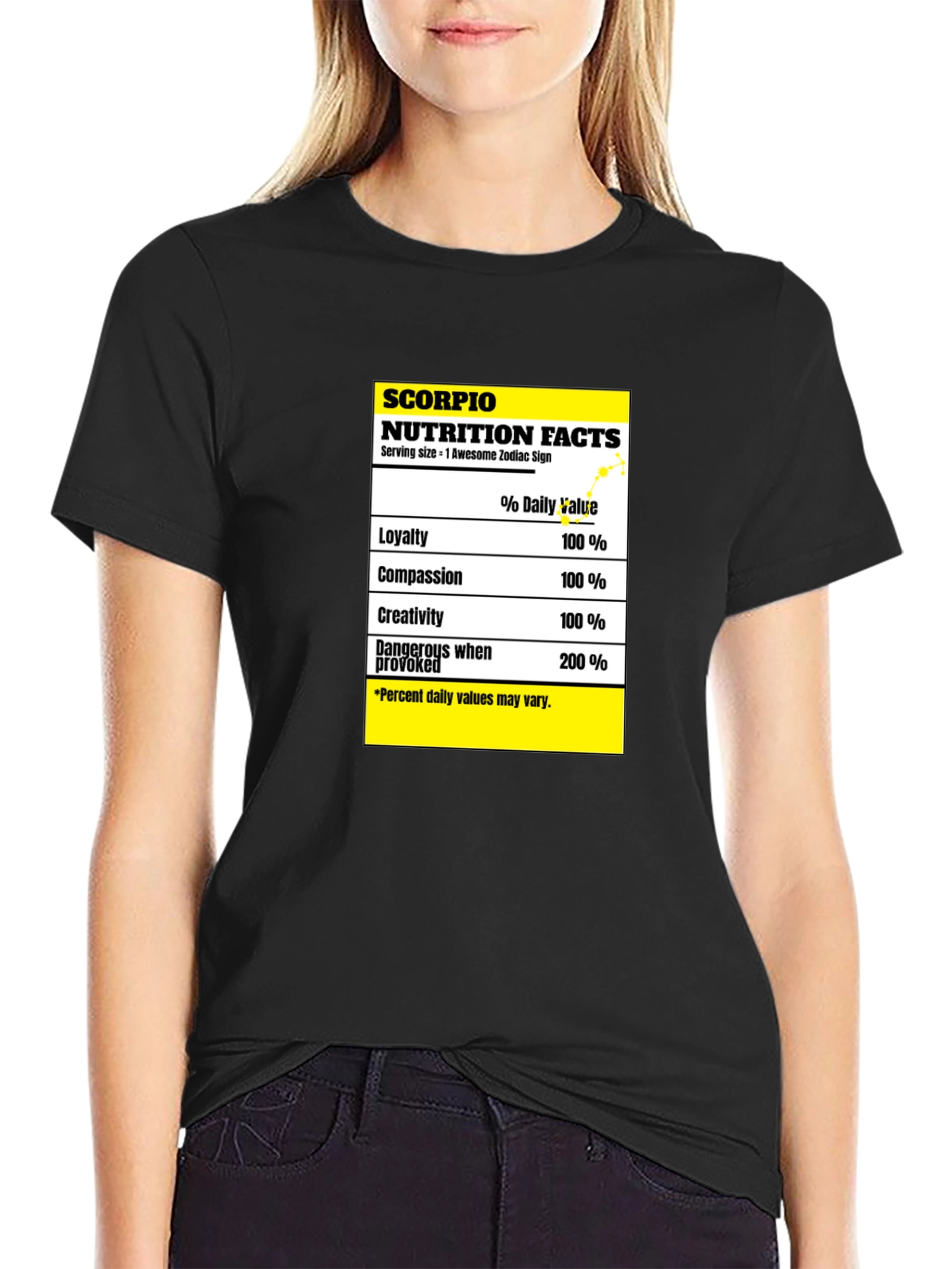 Scorpio Zodiac Nutrition Facts Black T-Shirt
