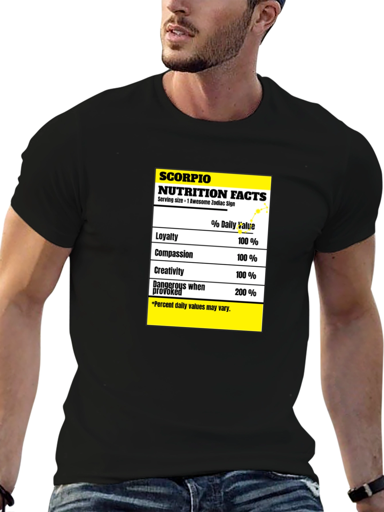 Scorpio Zodiac Nutrition Facts Black T-Shirt