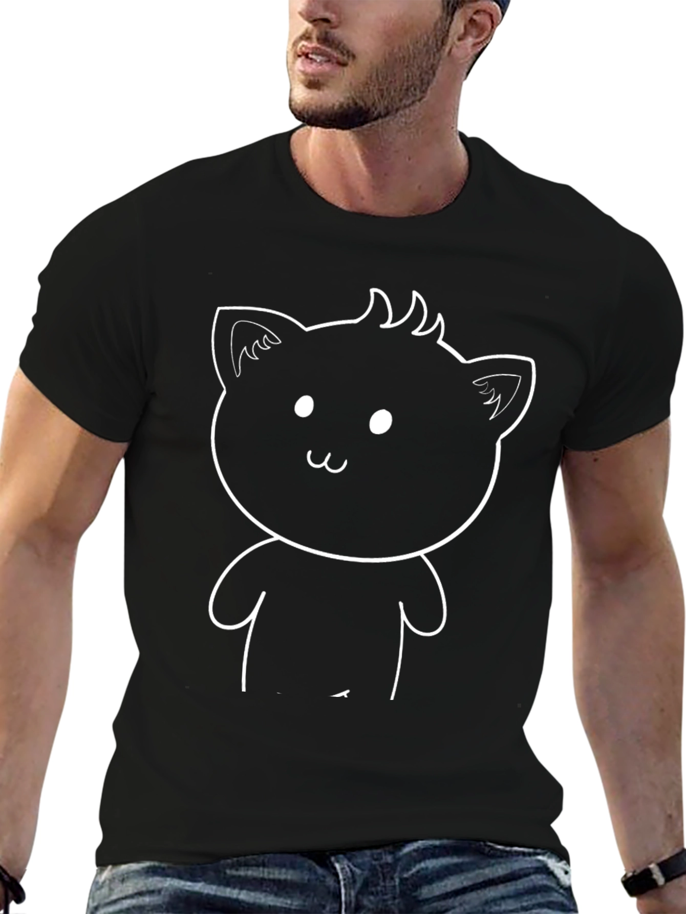 Cute Cat Graphic Tee - Black