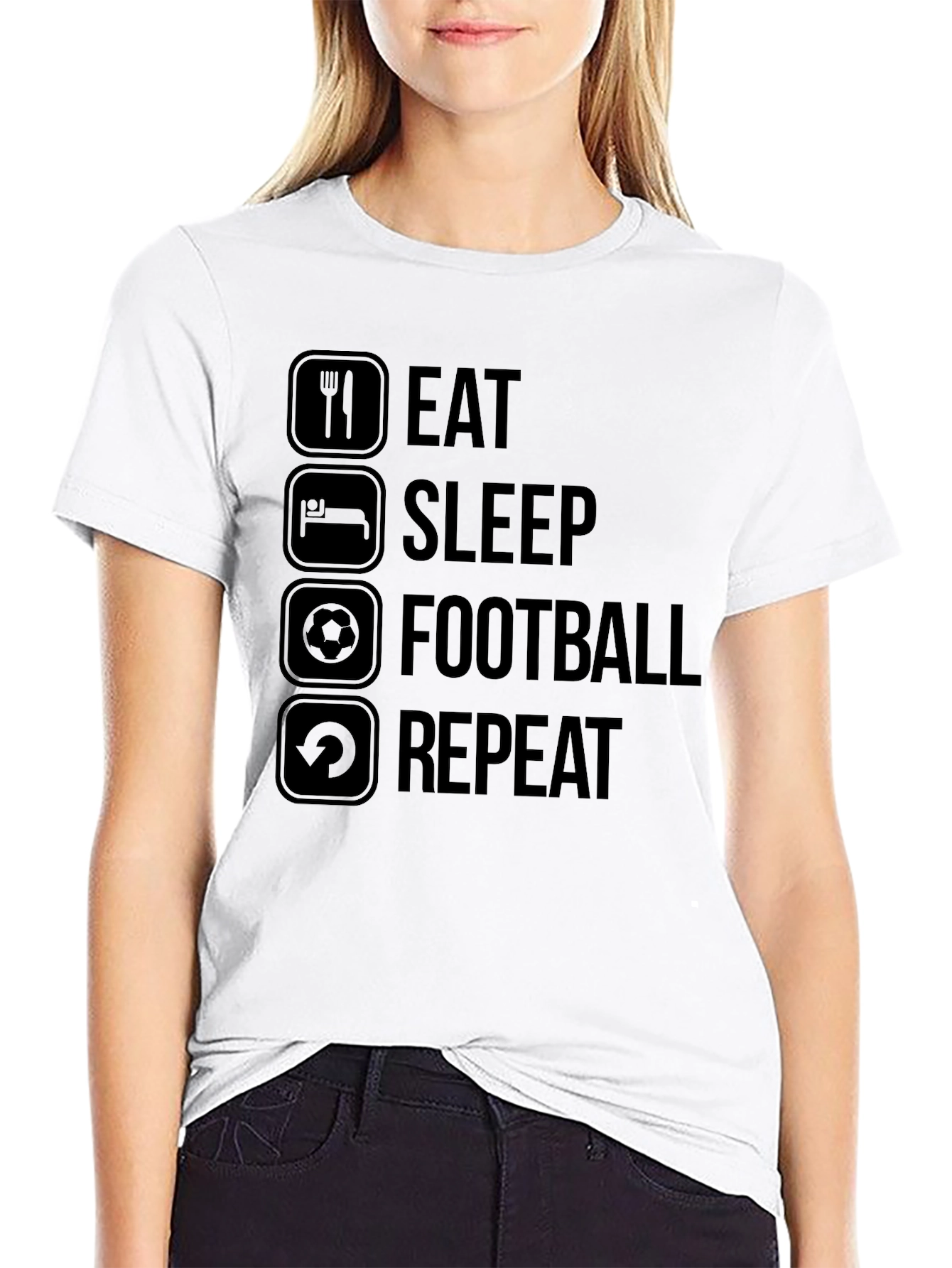 Eat Sleep Football Repeat Black Graphic Tee