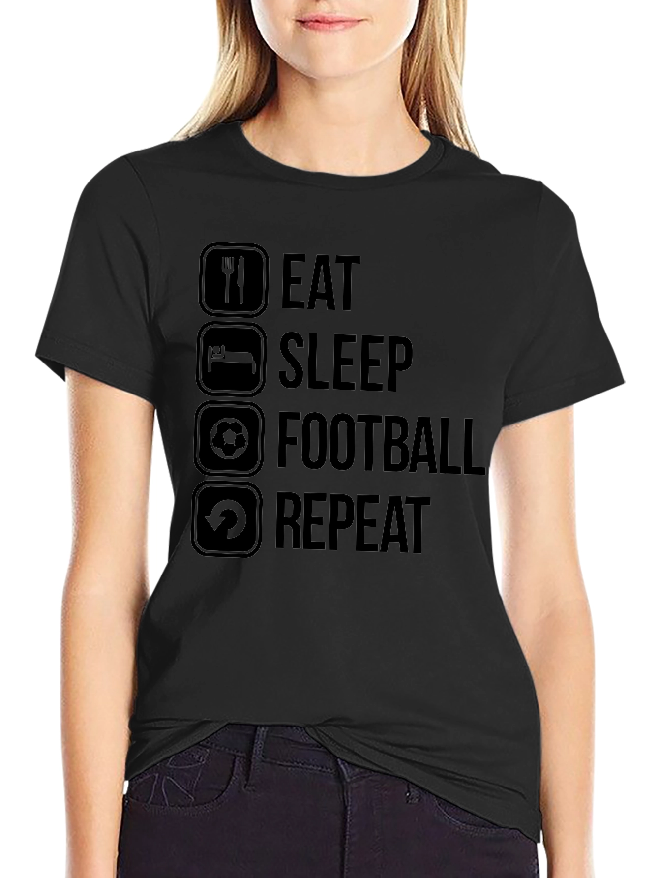 Eat Sleep Football Repeat Black Graphic Tee