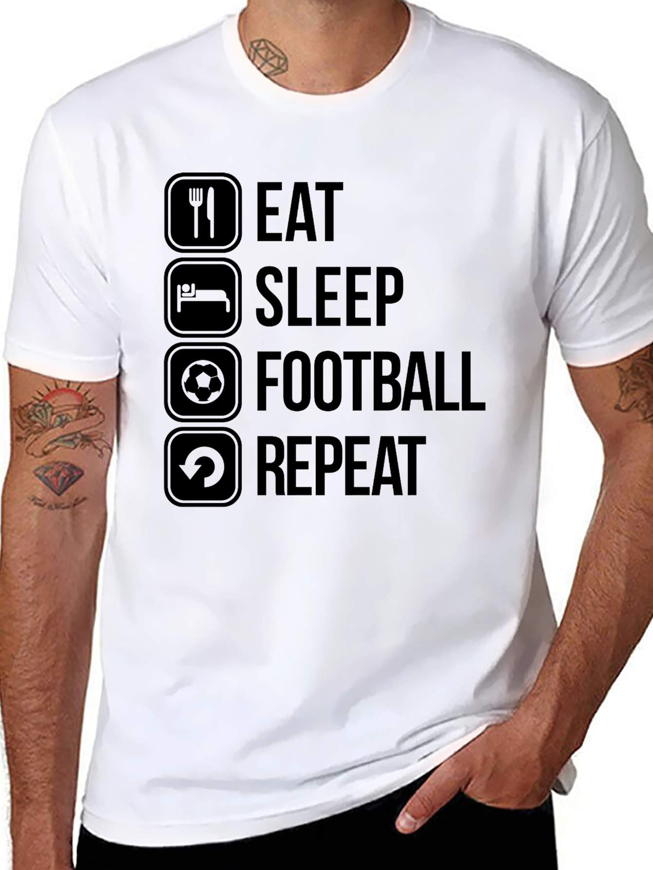 Eat Sleep Football Repeat Black Graphic Tee
