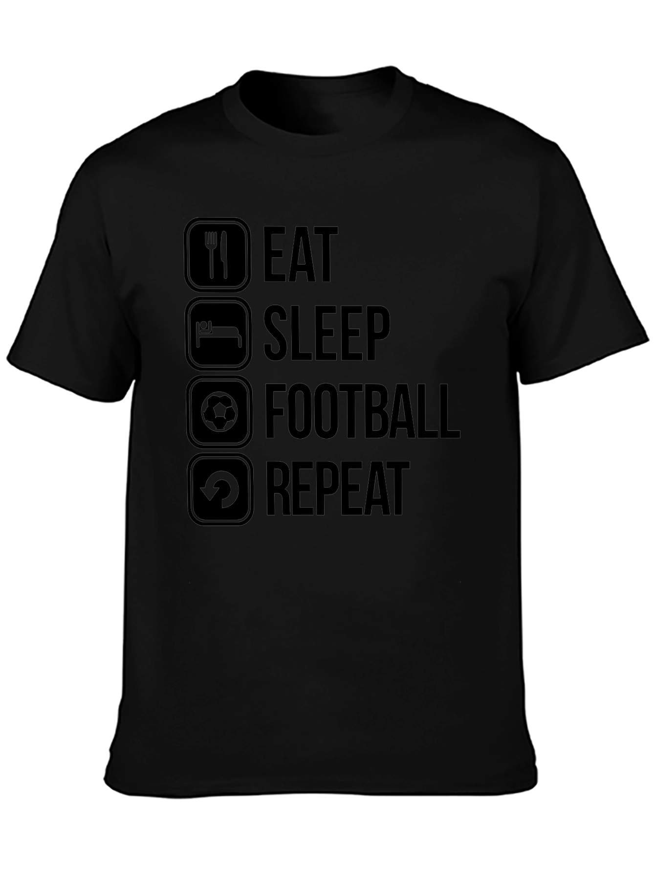 Eat Sleep Football Repeat Black Graphic Tee