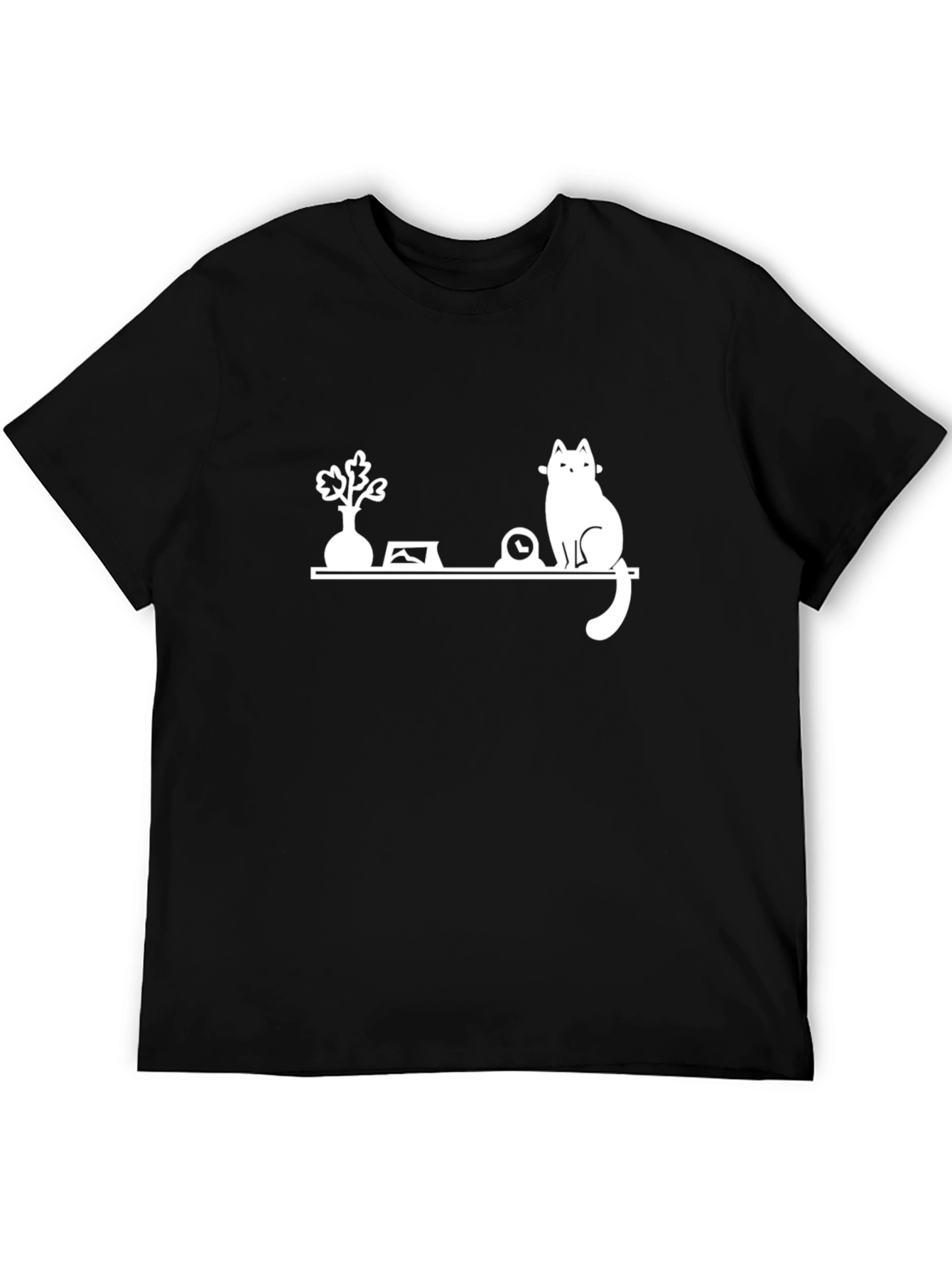 Cat Shelf Graphic Tee - Stylish Black T-Shirt
