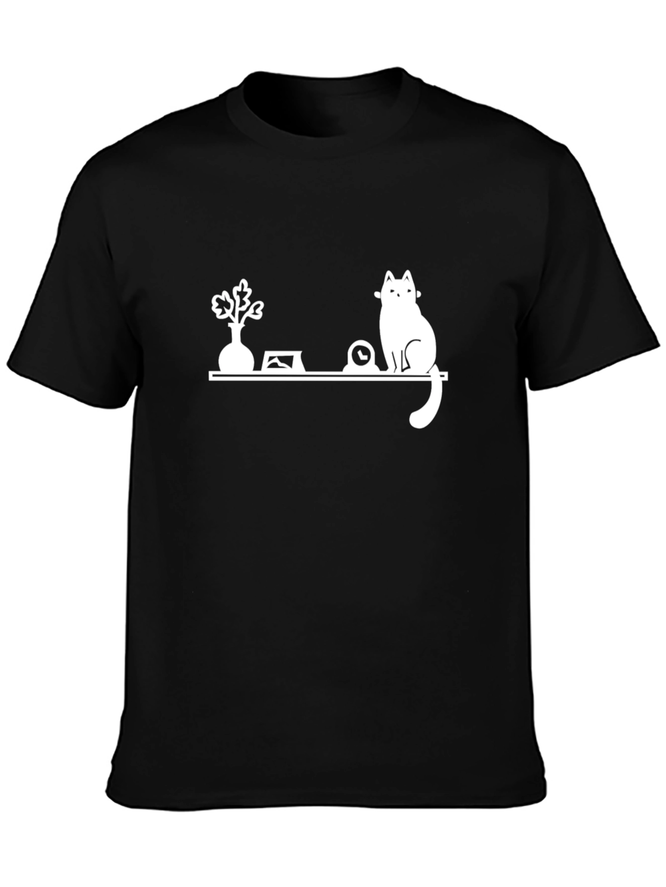 Cat Shelf Graphic Tee - Stylish Black T-Shirt