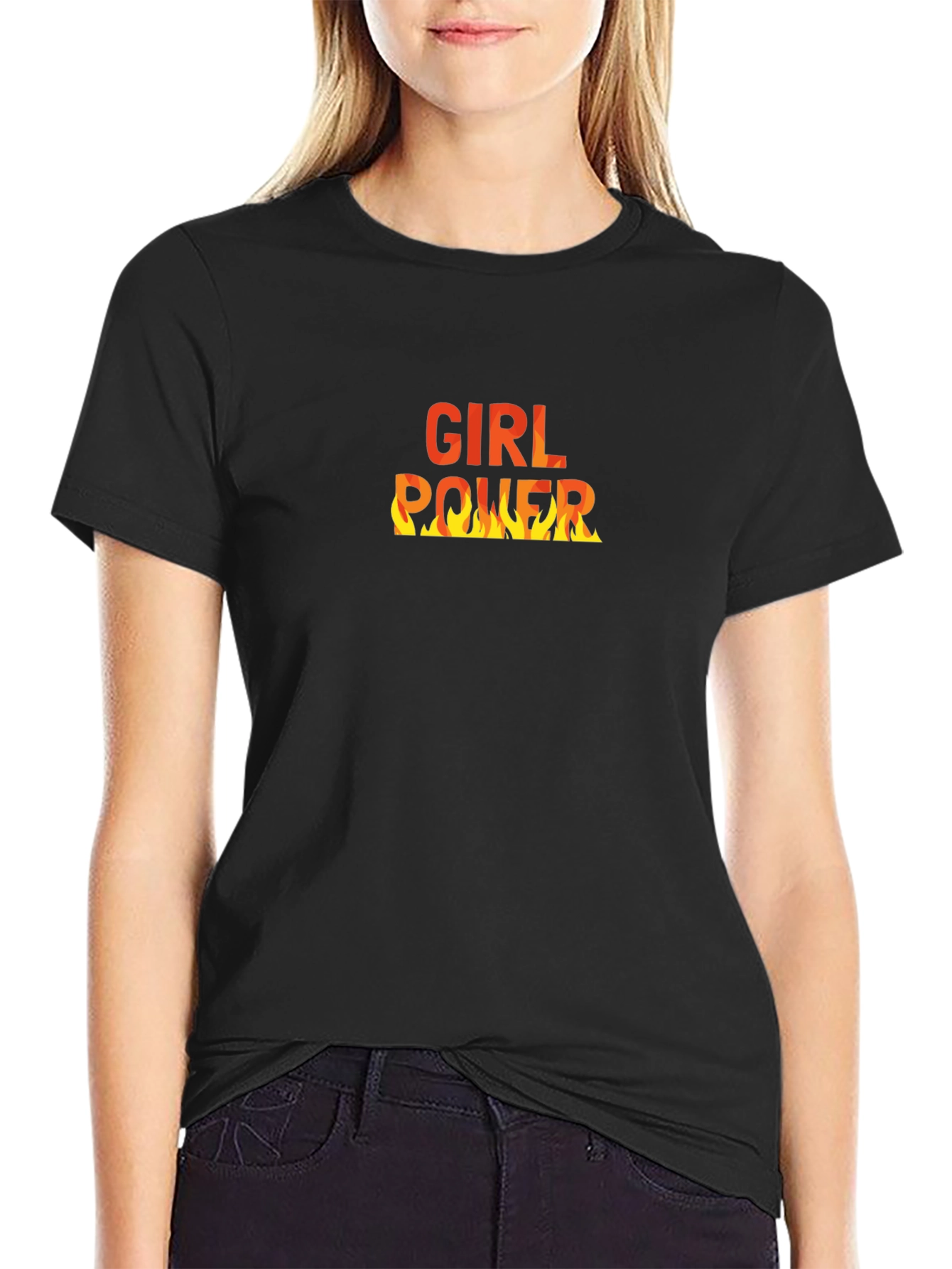Girl Power Flame Graphic Tee - Black T-Shirt