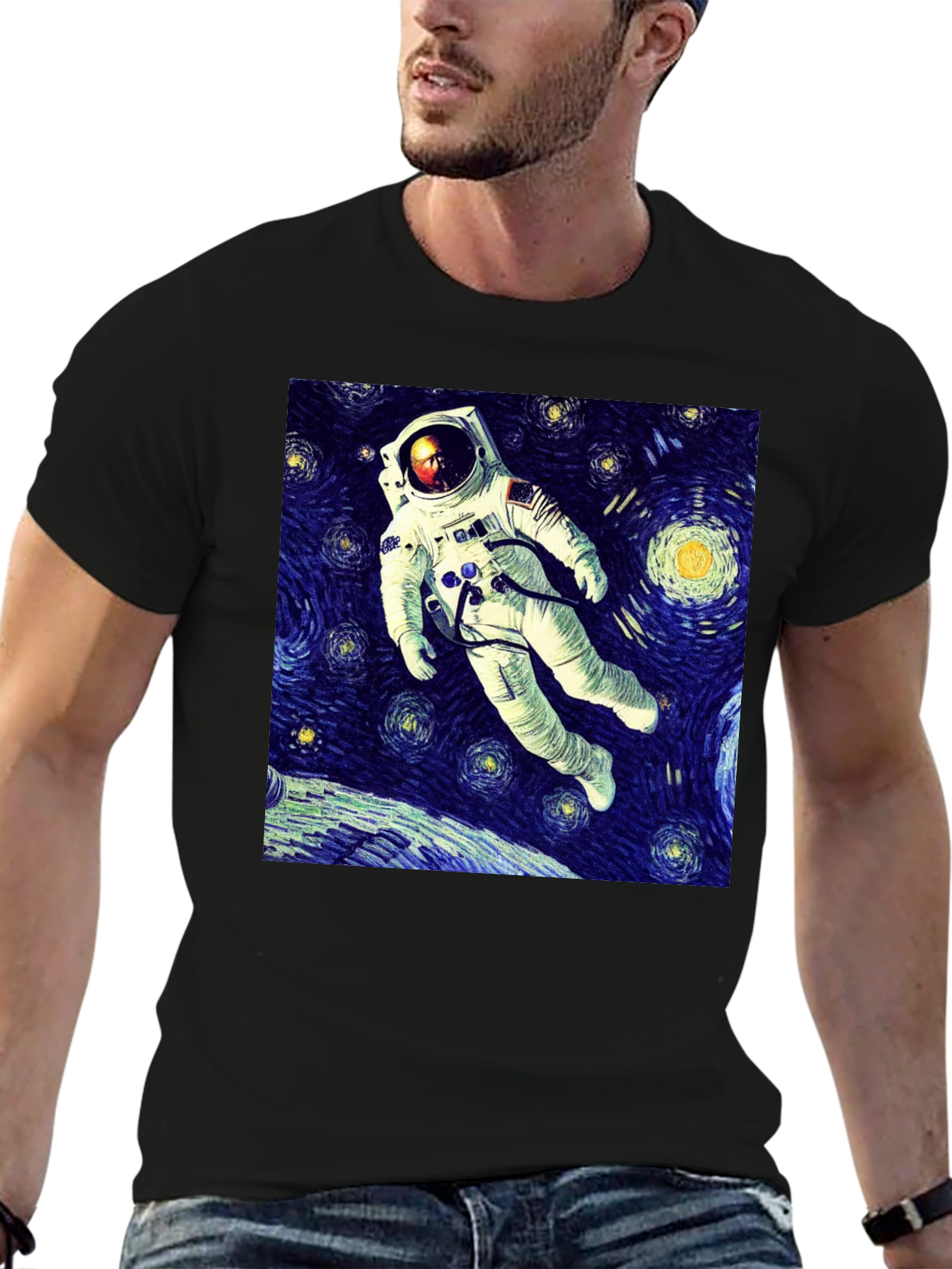 Starry Night Astronaut Graphic T-Shirt