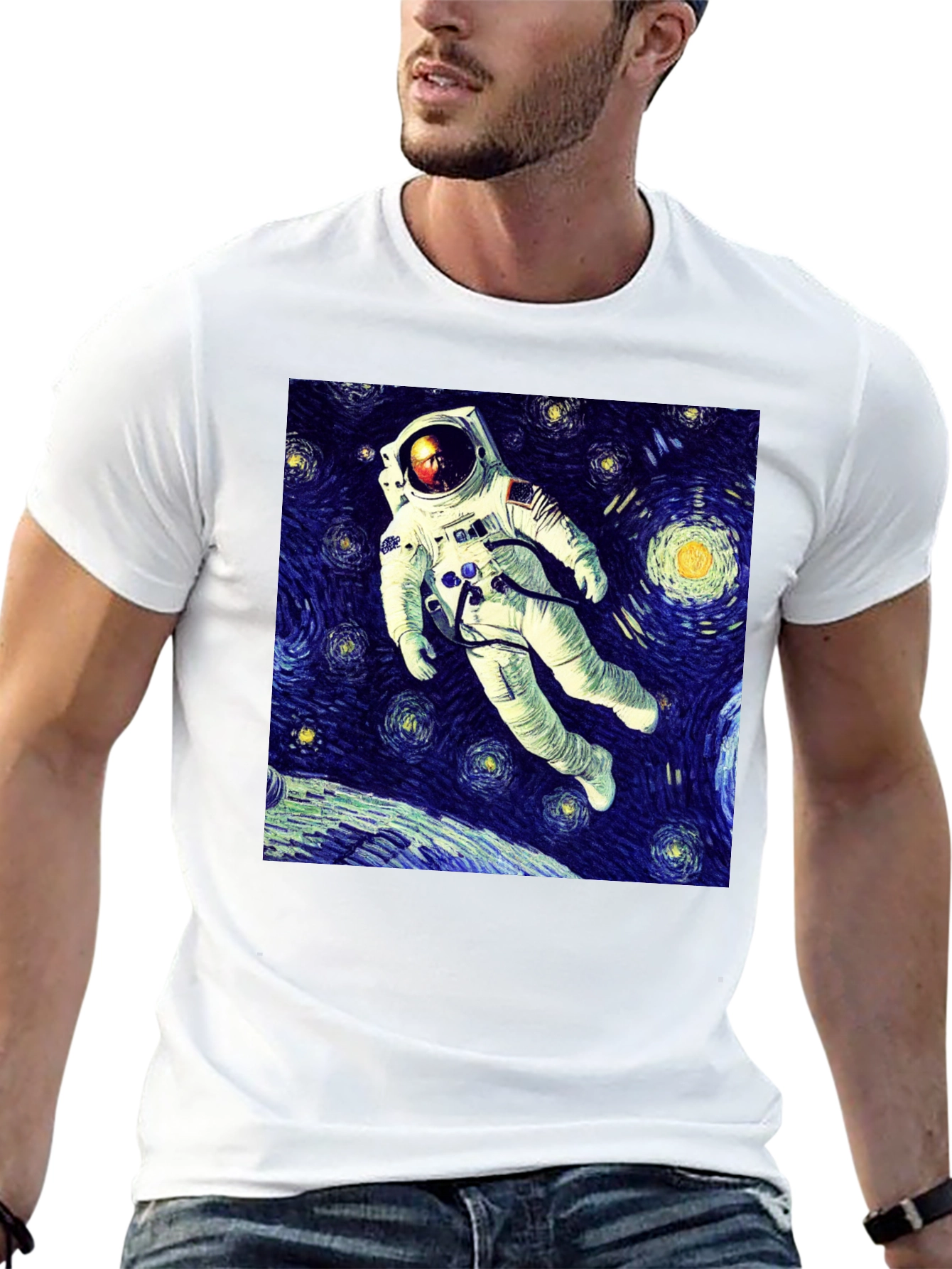 Starry Night Astronaut Graphic T-Shirt