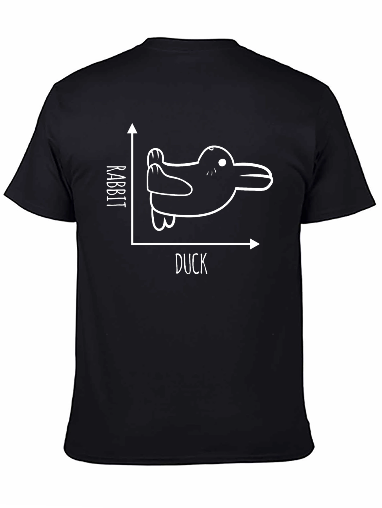 Rabbit Duck Illusion Graphic Tee - Black Cotton T-Shirt