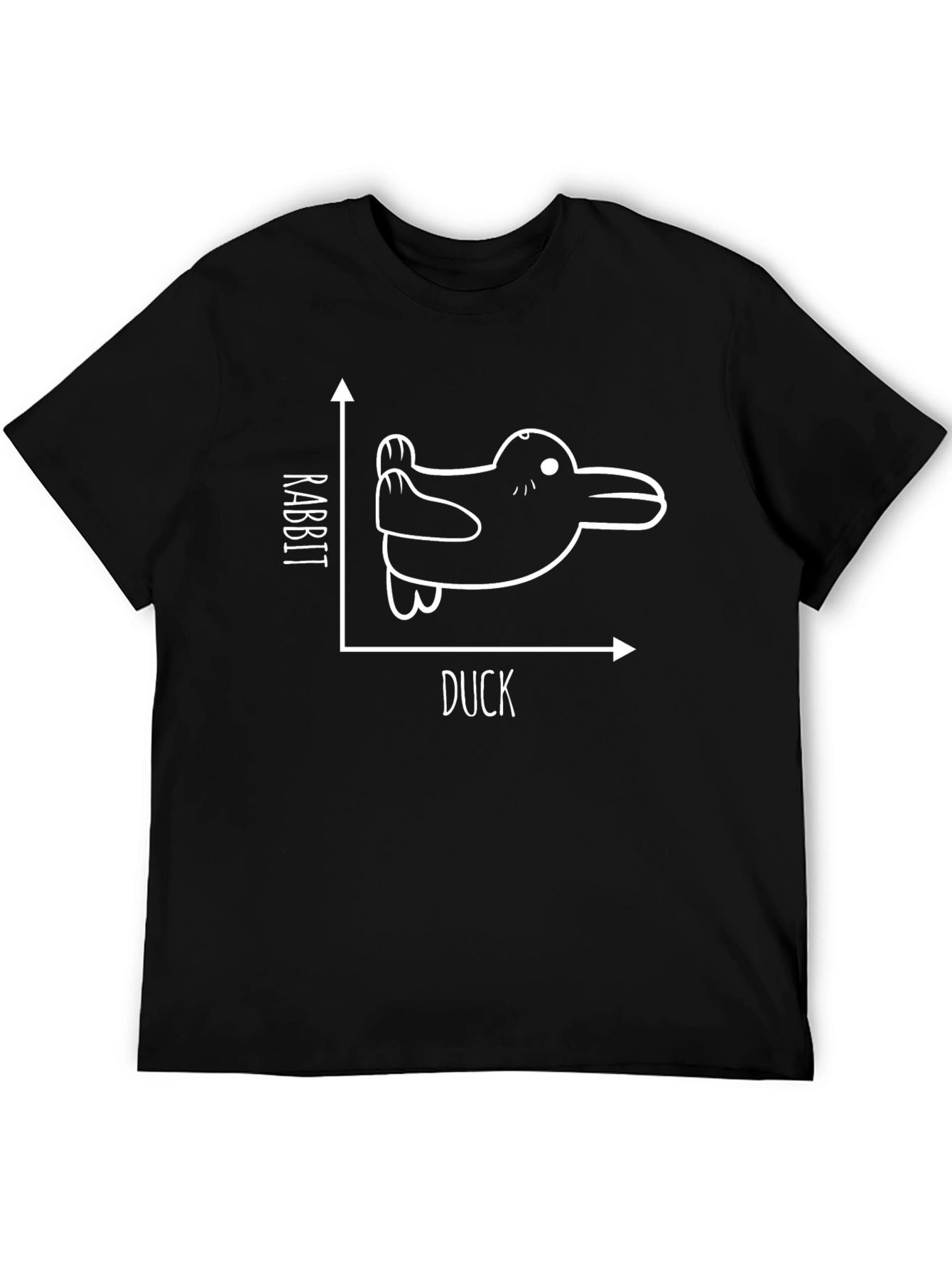 Rabbit Duck Illusion Graphic Tee - Black Cotton T-Shirt