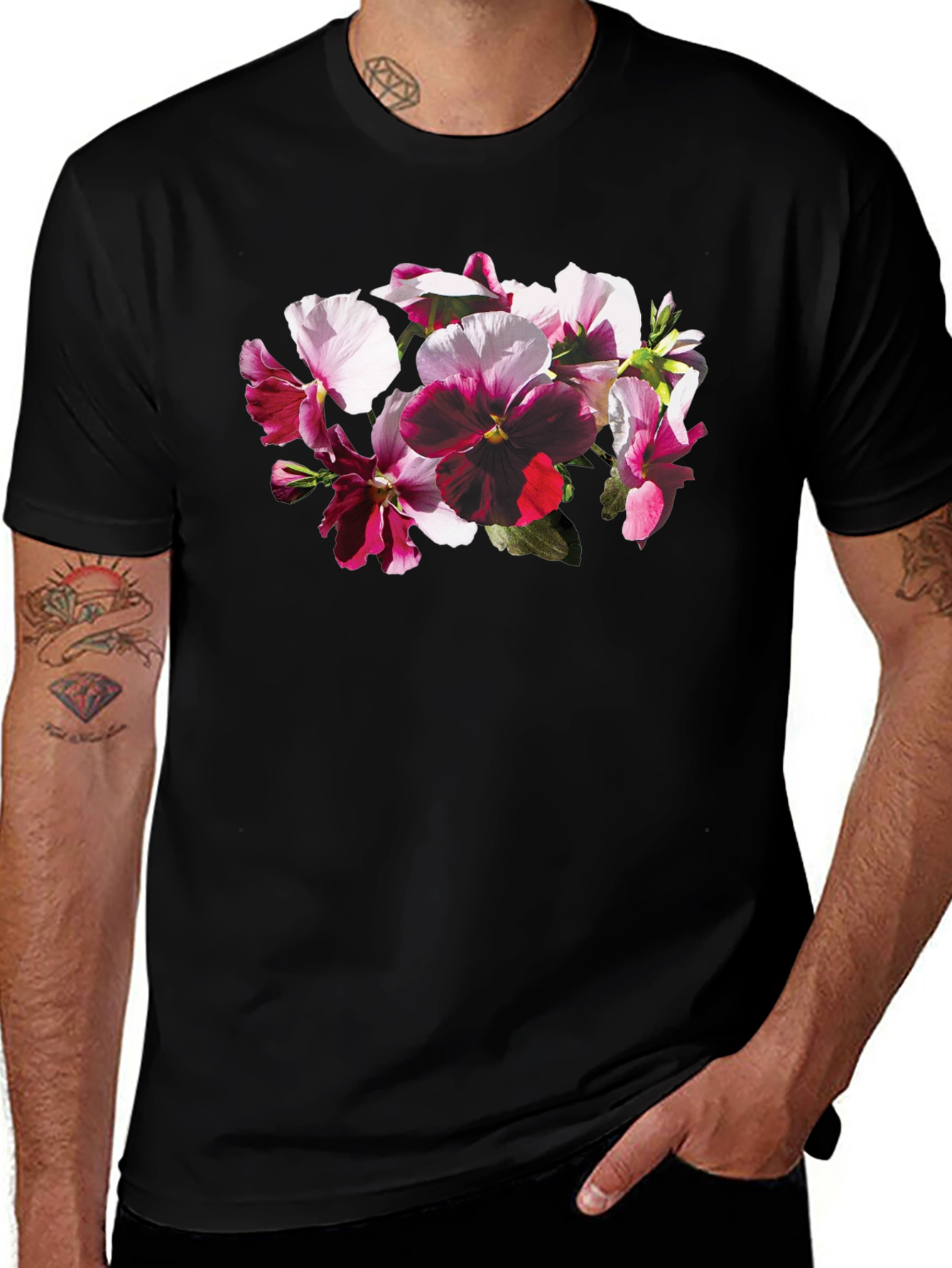 Floral Bouquet Graphic Black T-Shirt