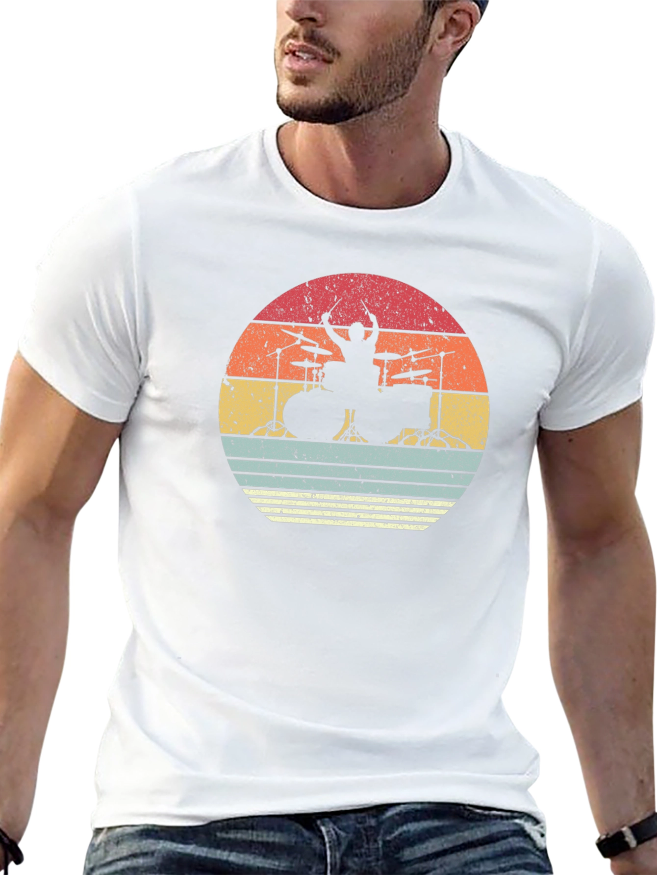 Retro Drummer Sunset T-Shirt - Music Lover Tee