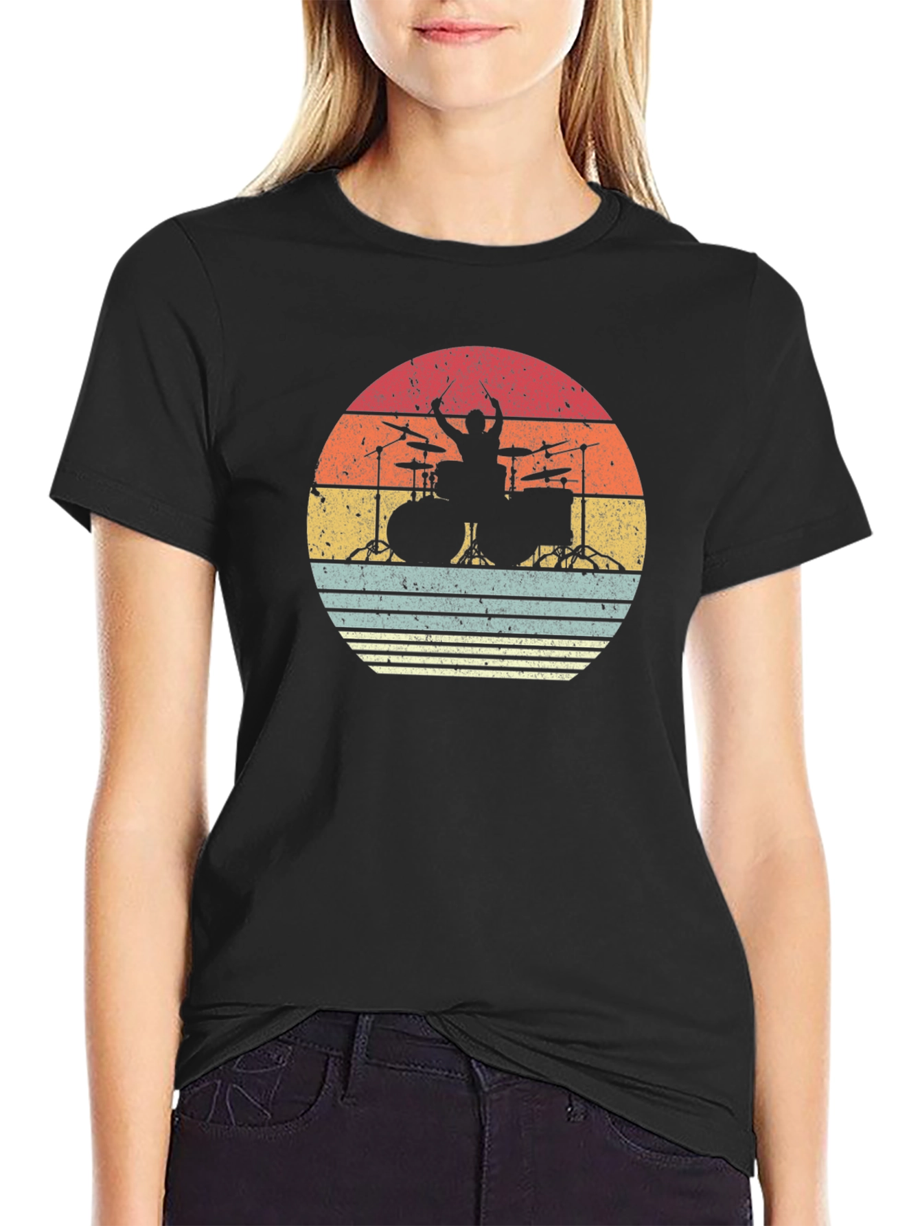 Retro Drummer Sunset T-Shirt - Music Lover Tee