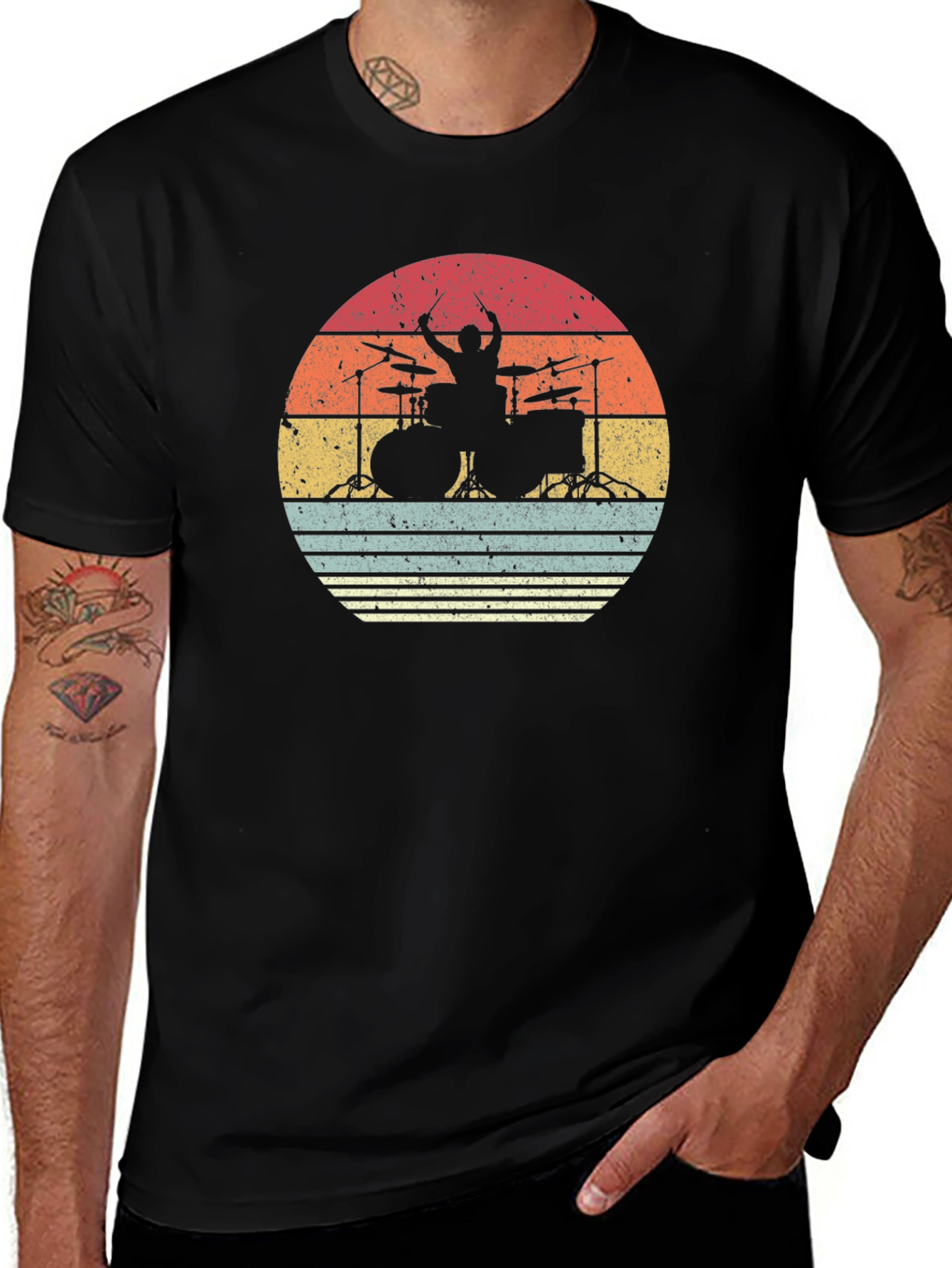 Retro Drummer Sunset T-Shirt - Music Lover Tee