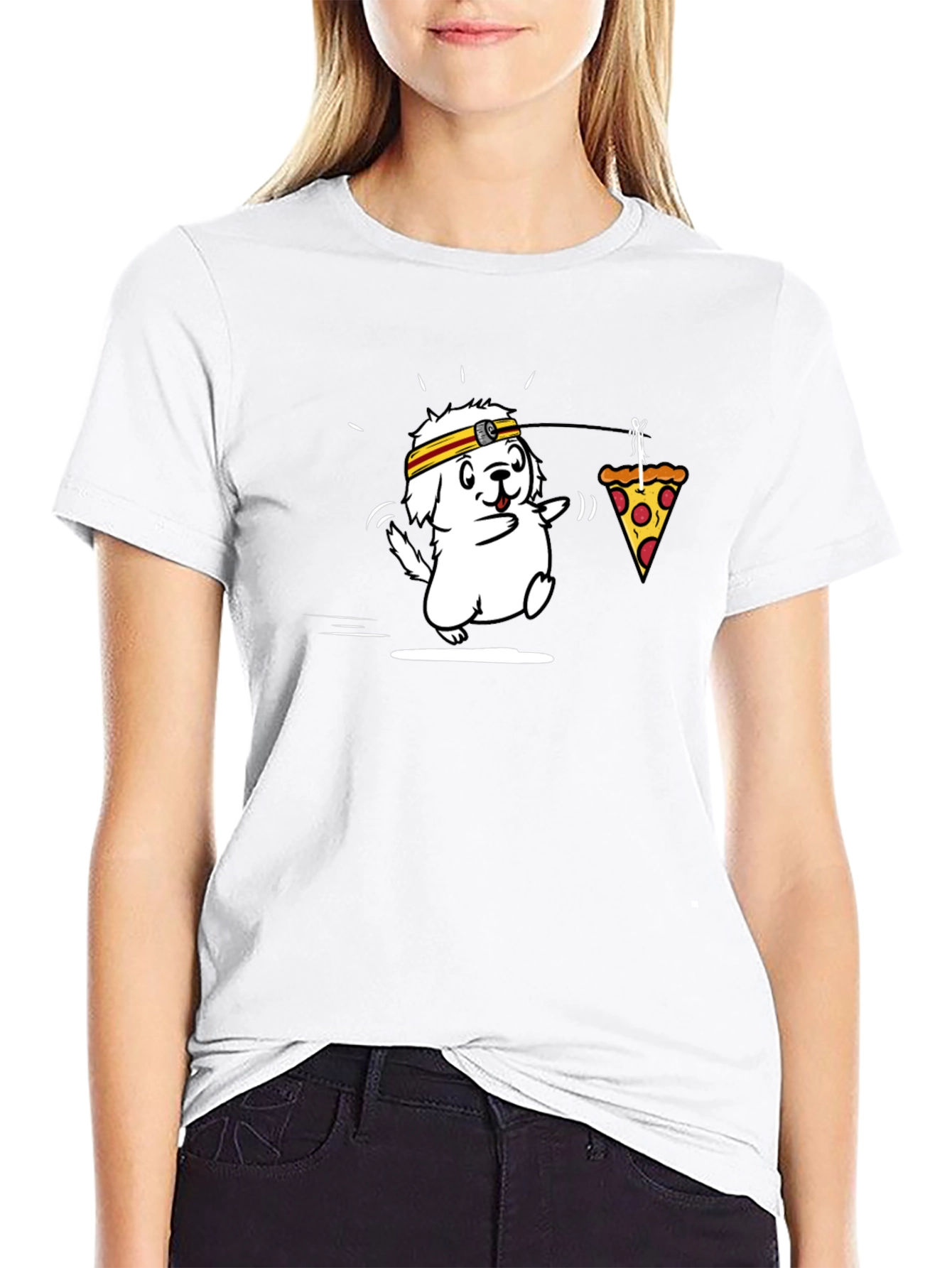 Pizza Loving Dog Black T-Shirt