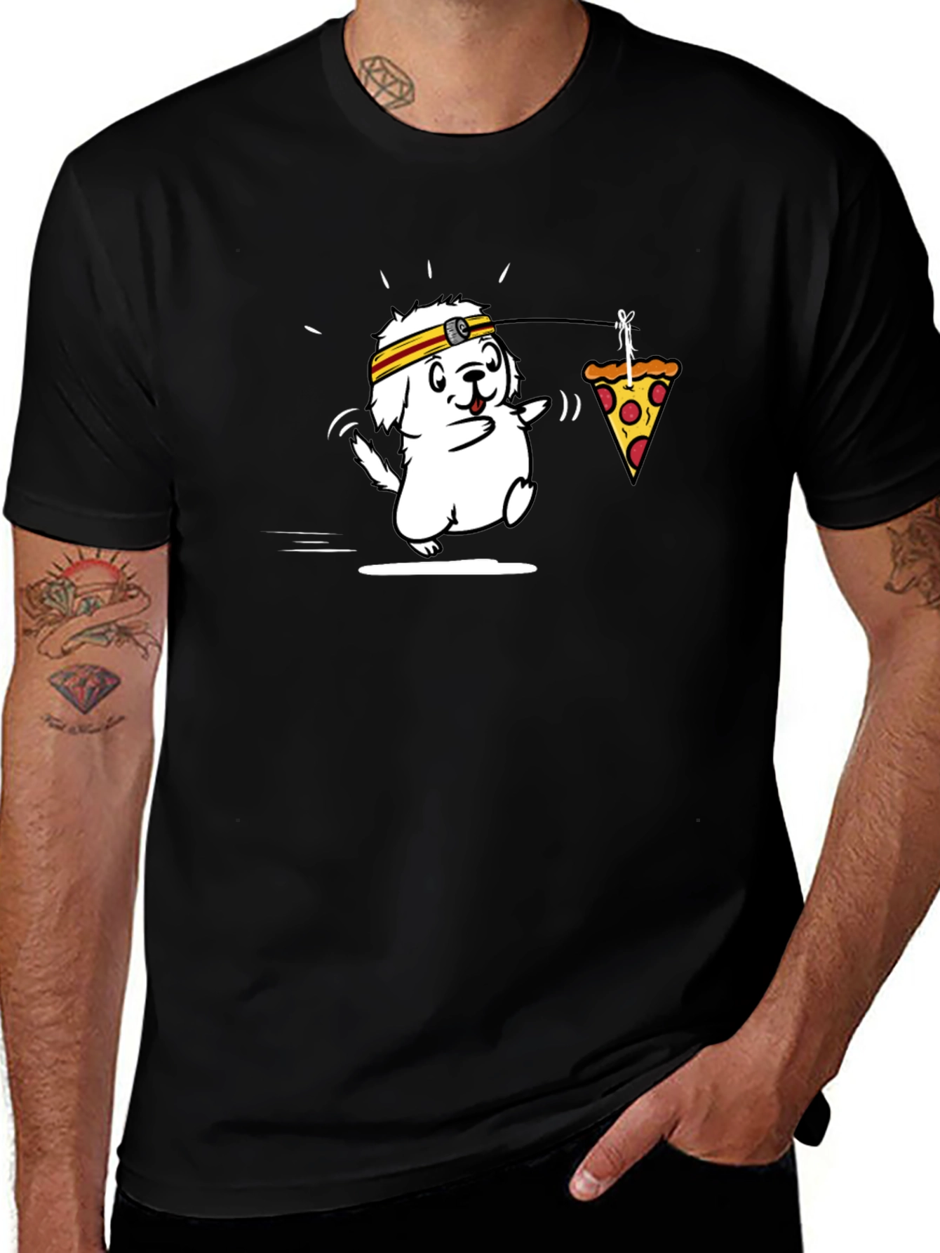 Pizza Loving Dog Black T-Shirt