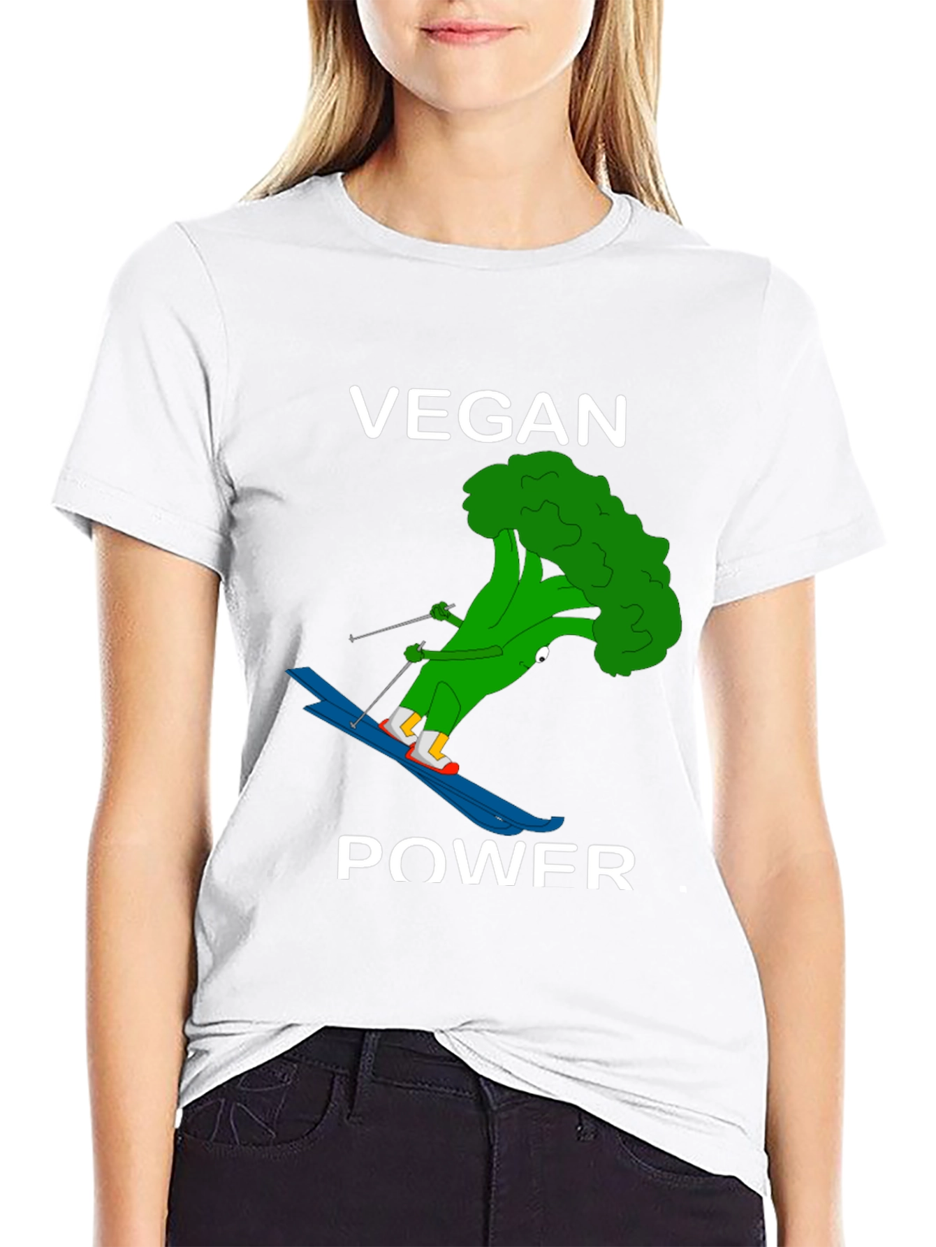 Vegan Power Skiing Broccoli T-Shirt