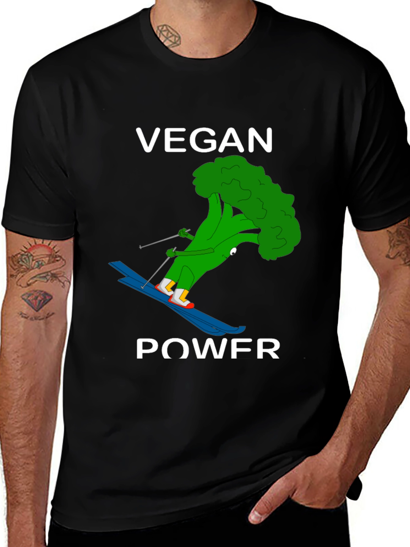 Vegan Power Skiing Broccoli T-Shirt