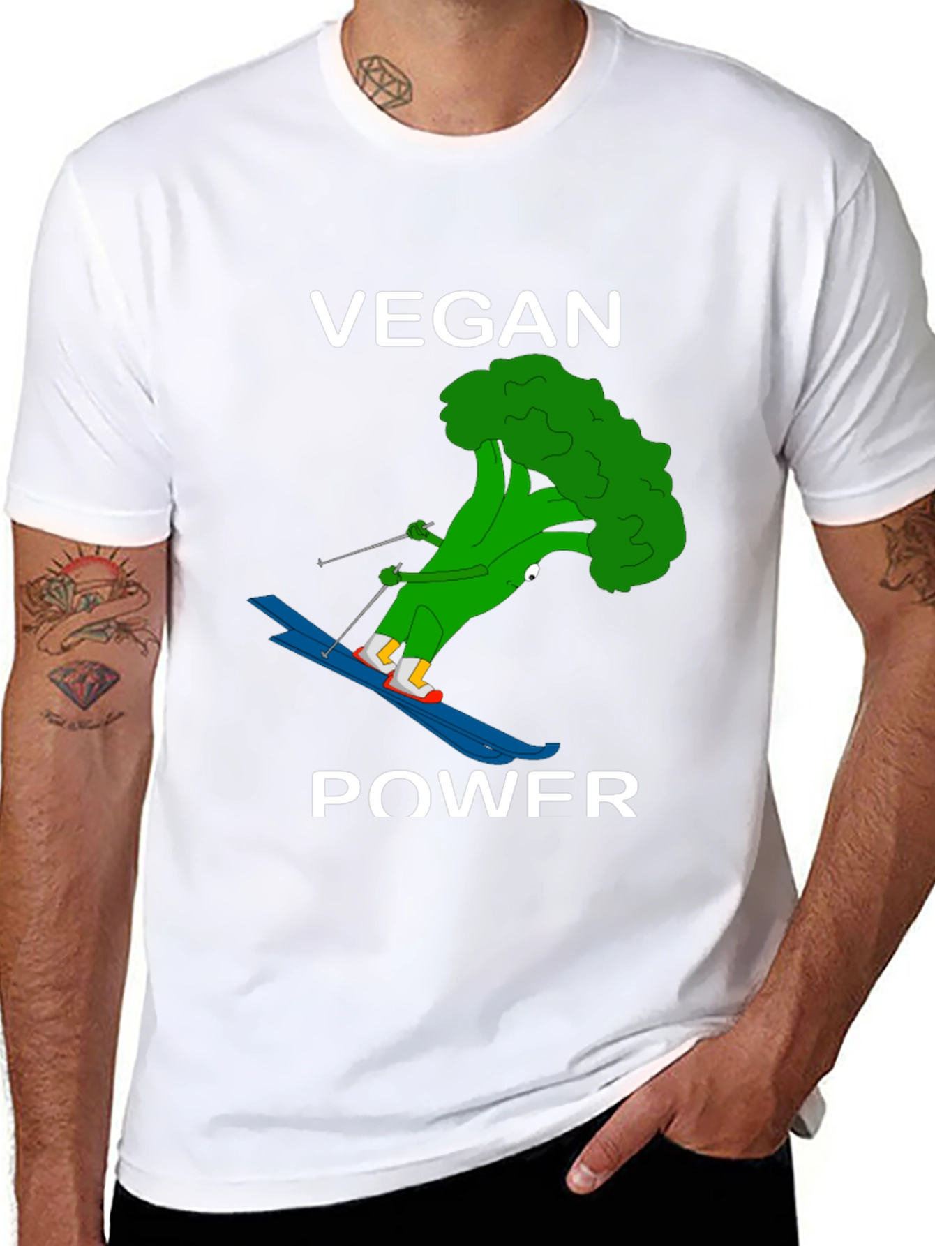 Vegan Power Skiing Broccoli T-Shirt