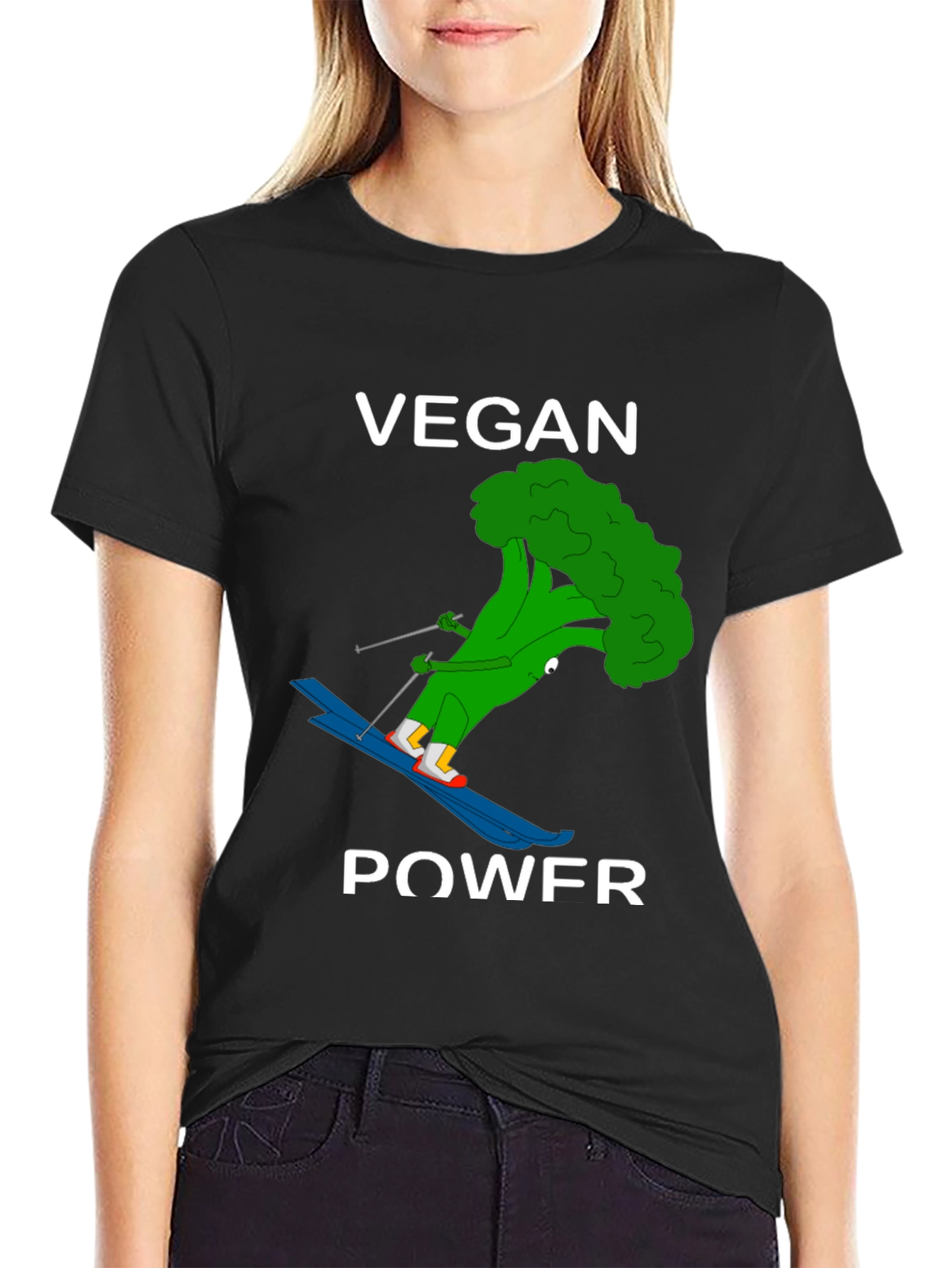 Vegan Power Skiing Broccoli T-Shirt