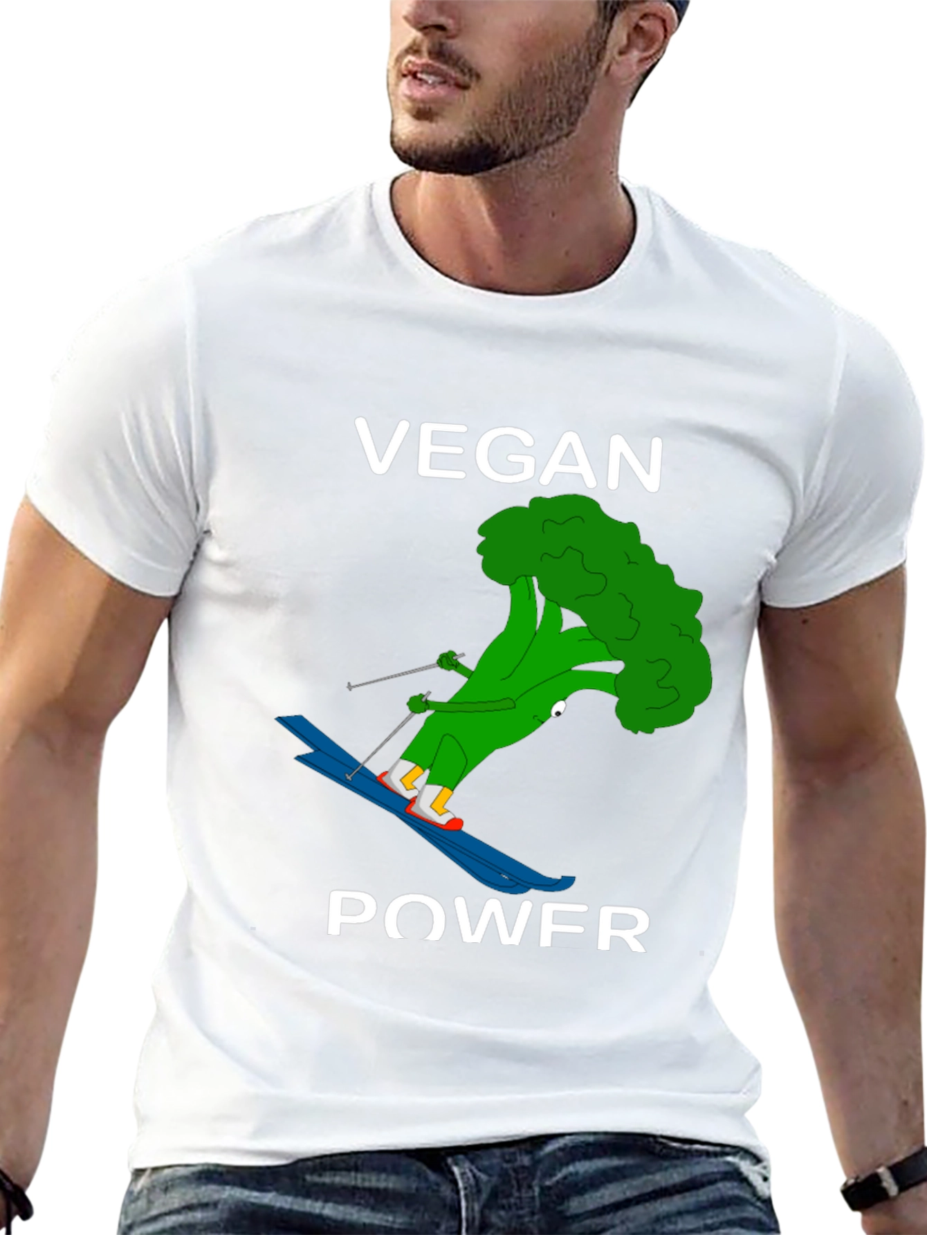 Vegan Power Skiing Broccoli T-Shirt