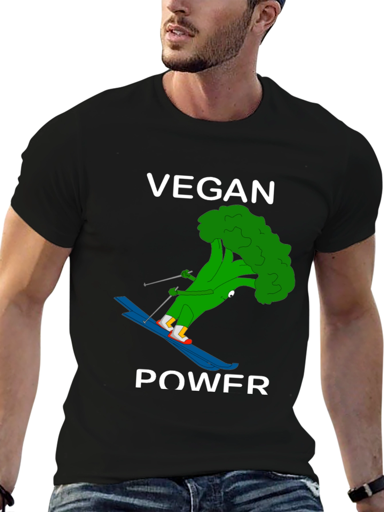 Vegan Power Skiing Broccoli T-Shirt
