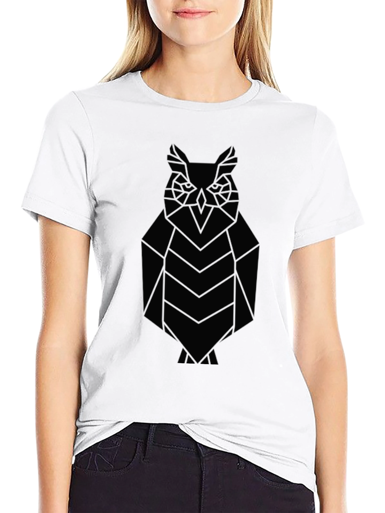 Geometric Owl Graphic T-Shirt - Sleek Black Tee