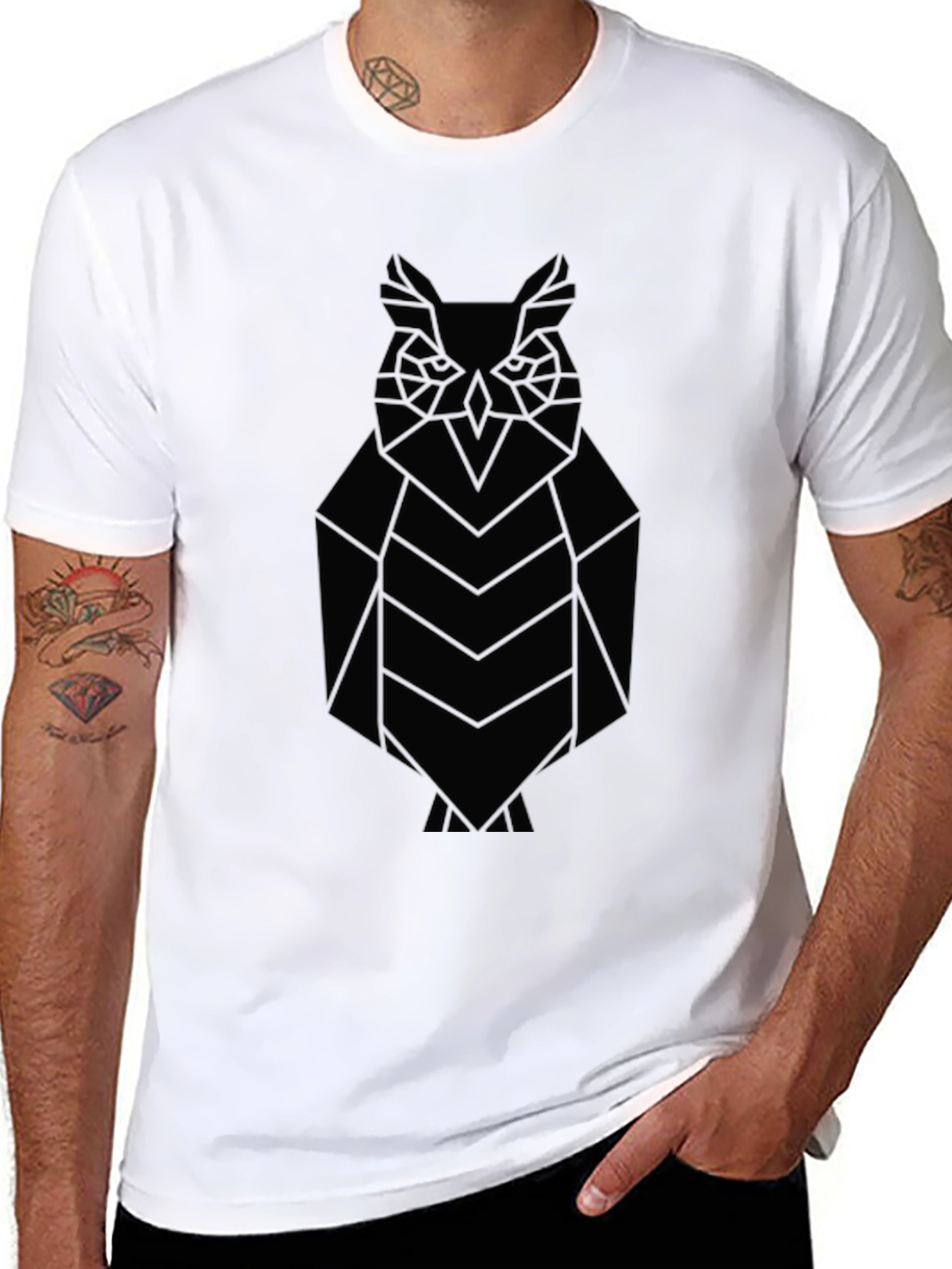 Geometric Owl Graphic T-Shirt - Sleek Black Tee
