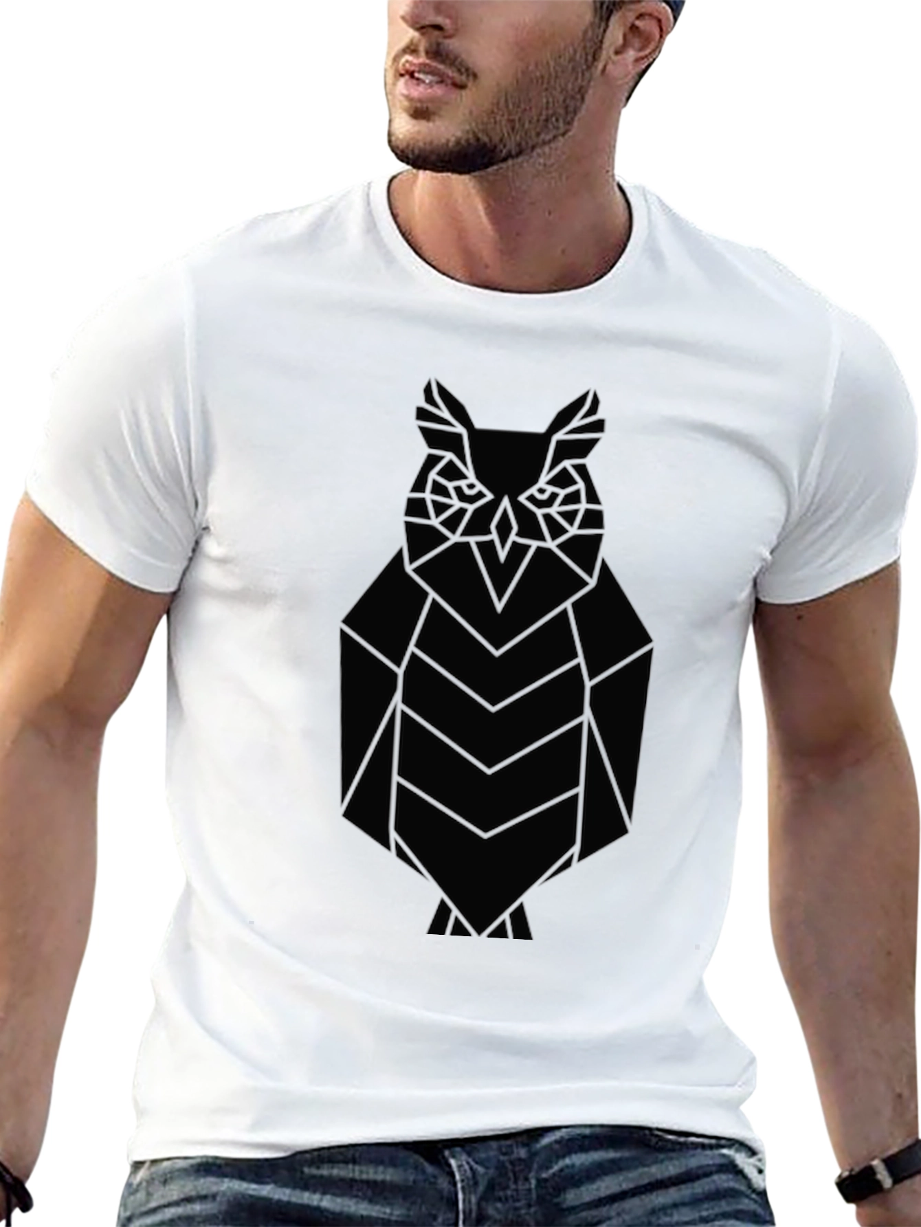 Geometric Owl Graphic T-Shirt - Sleek Black Tee