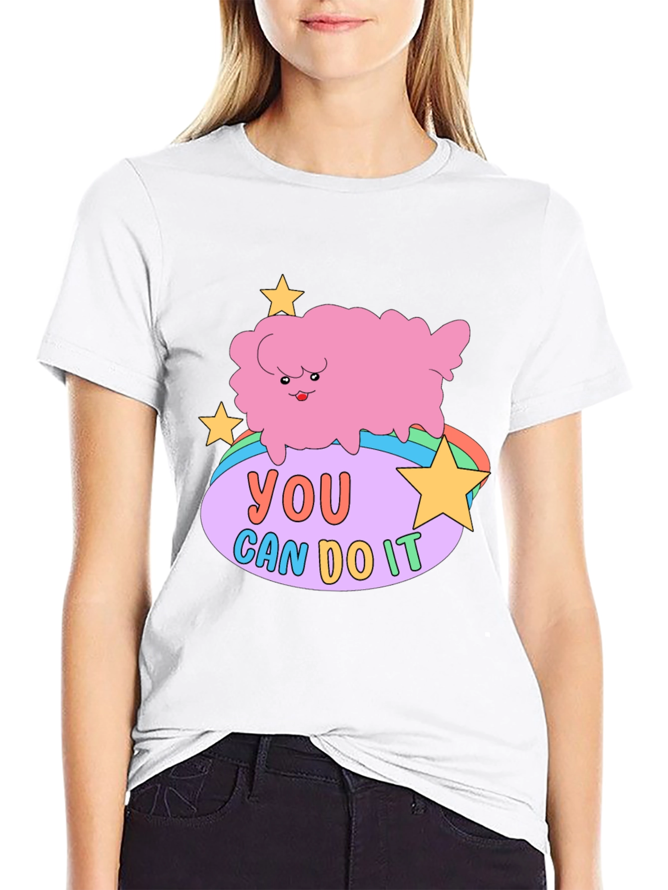 Motivating Cartoon Cloud Black T-Shirt