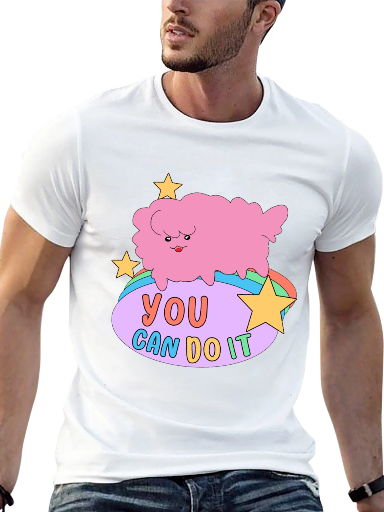 Motivating Cartoon Cloud Black T-Shirt