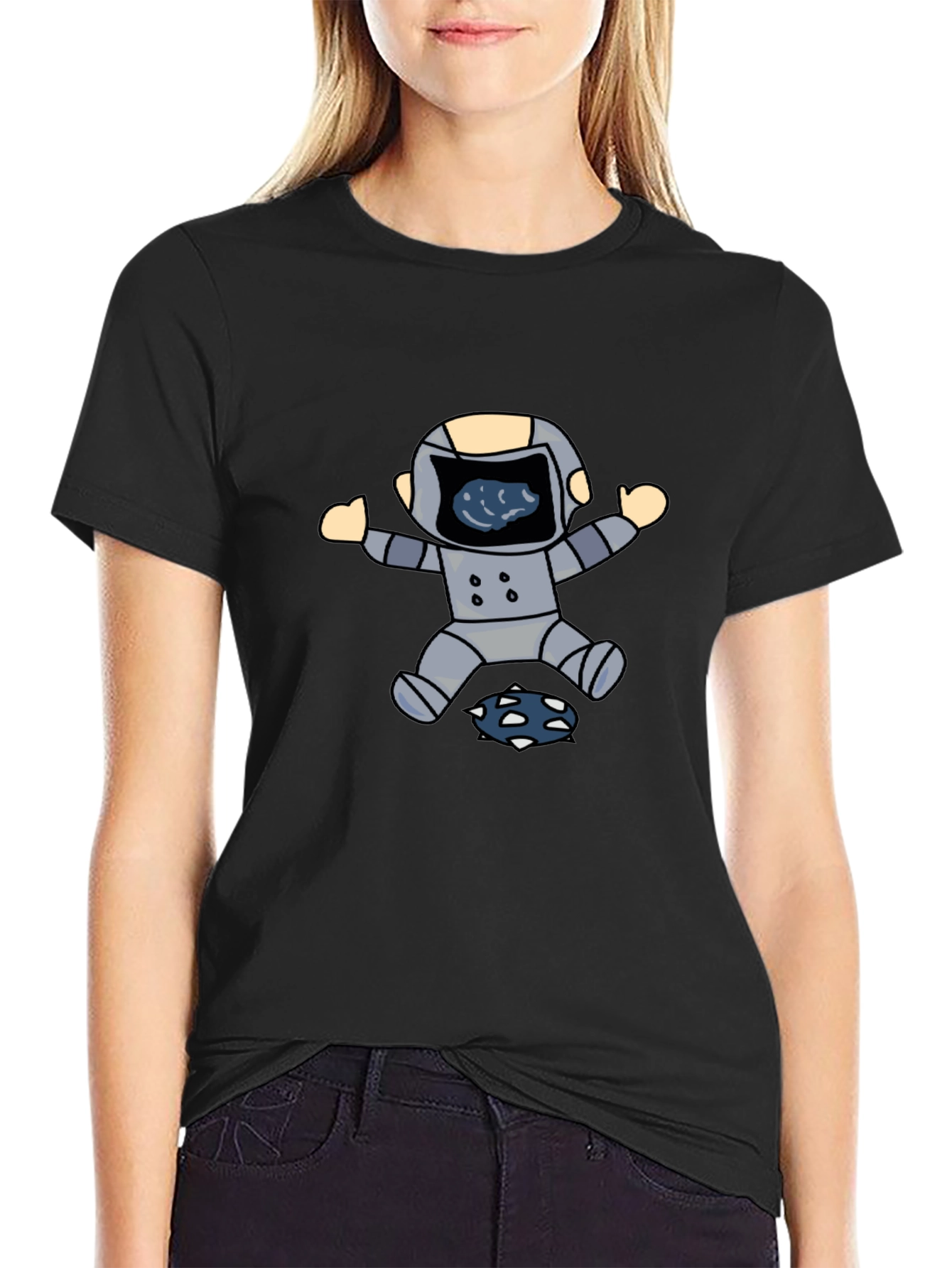 Astronaut Graphic Print Black T-Shirt