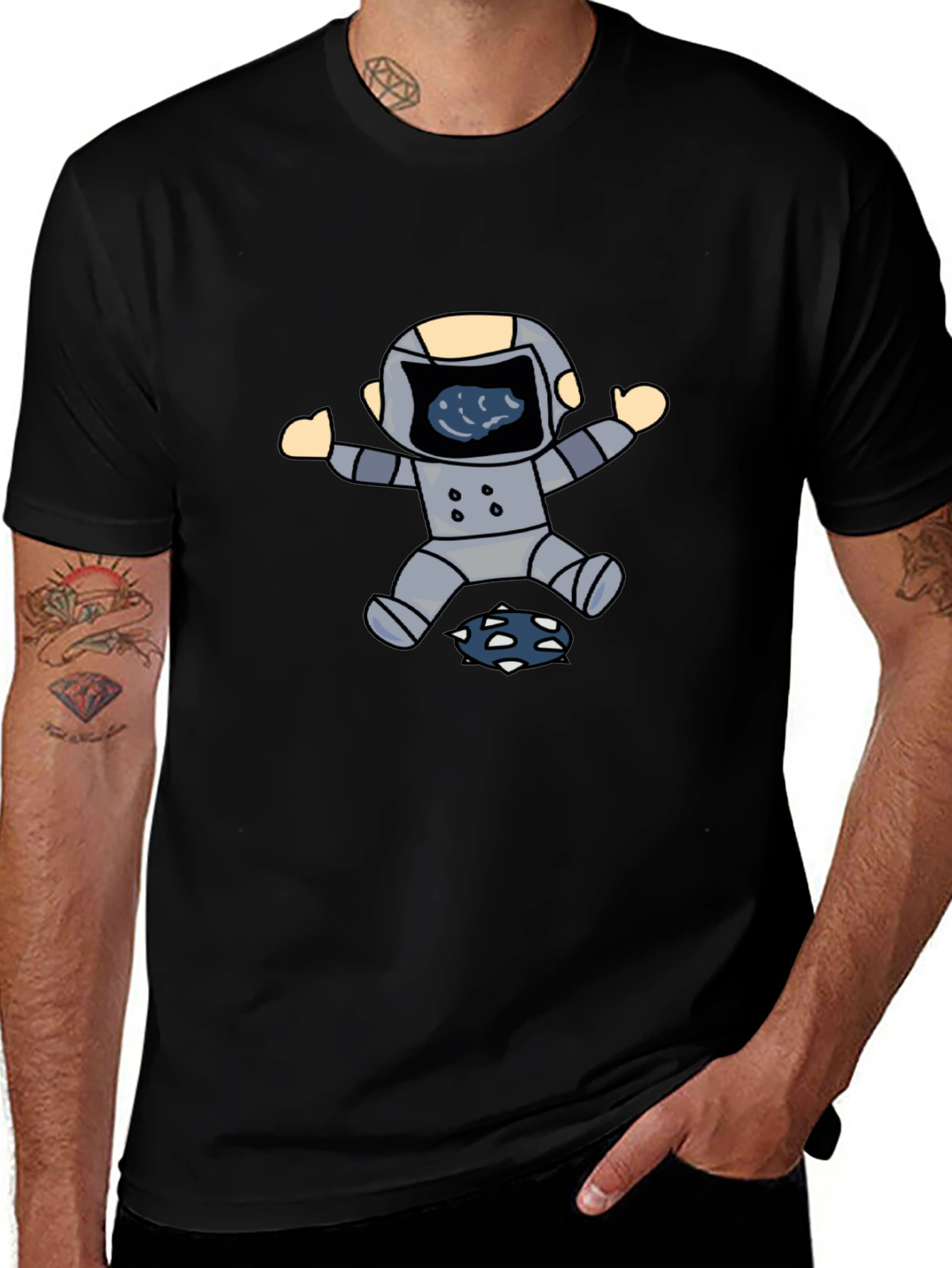 Astronaut Graphic Print Black T-Shirt