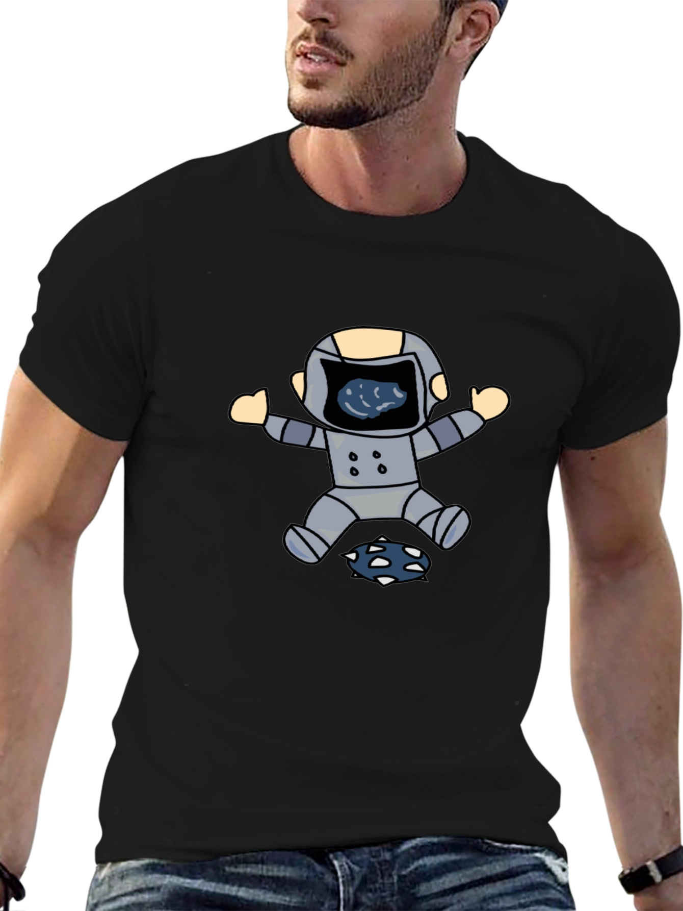 Astronaut Graphic Print Black T-Shirt