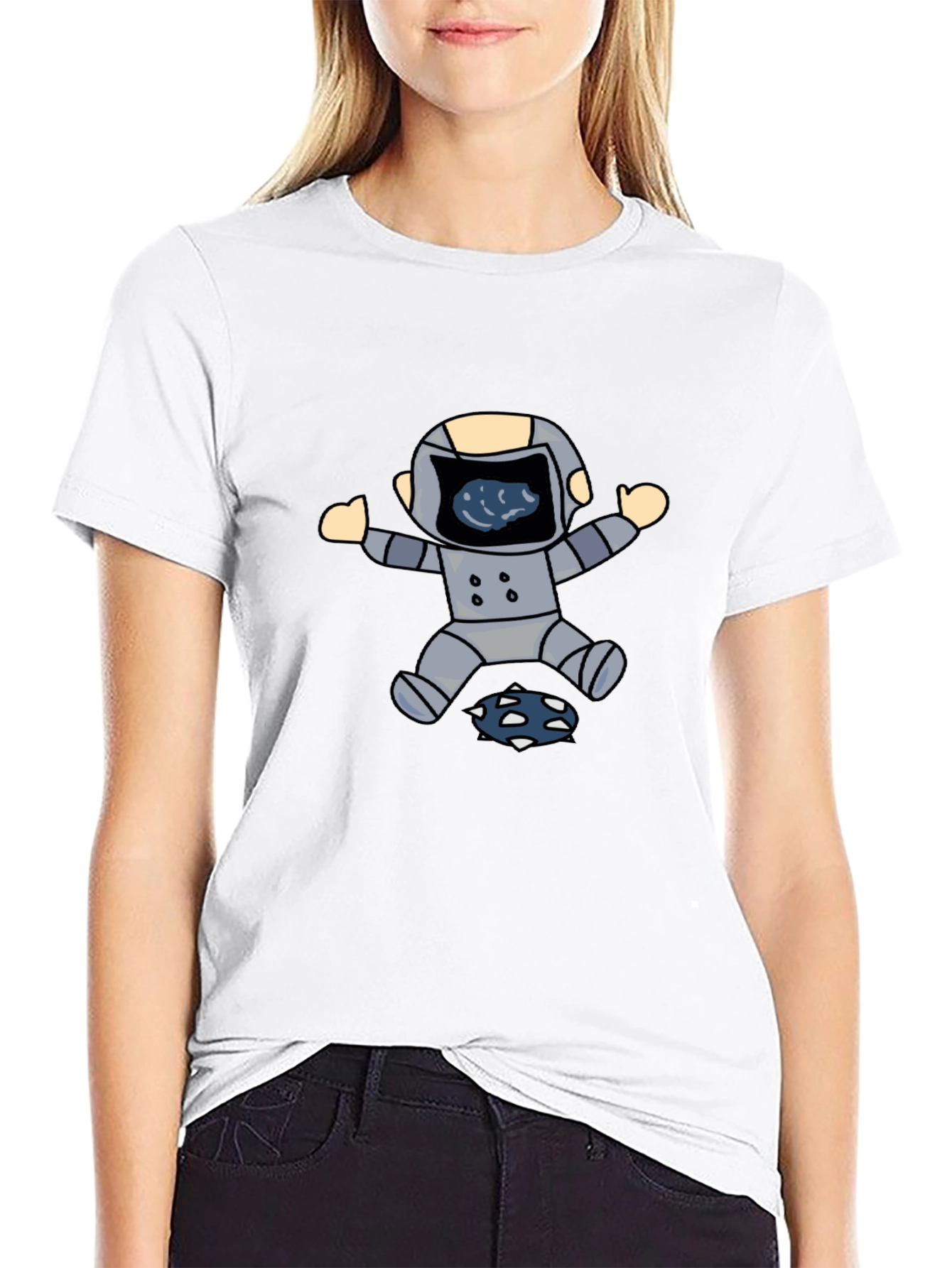 Astronaut Graphic Print Black T-Shirt