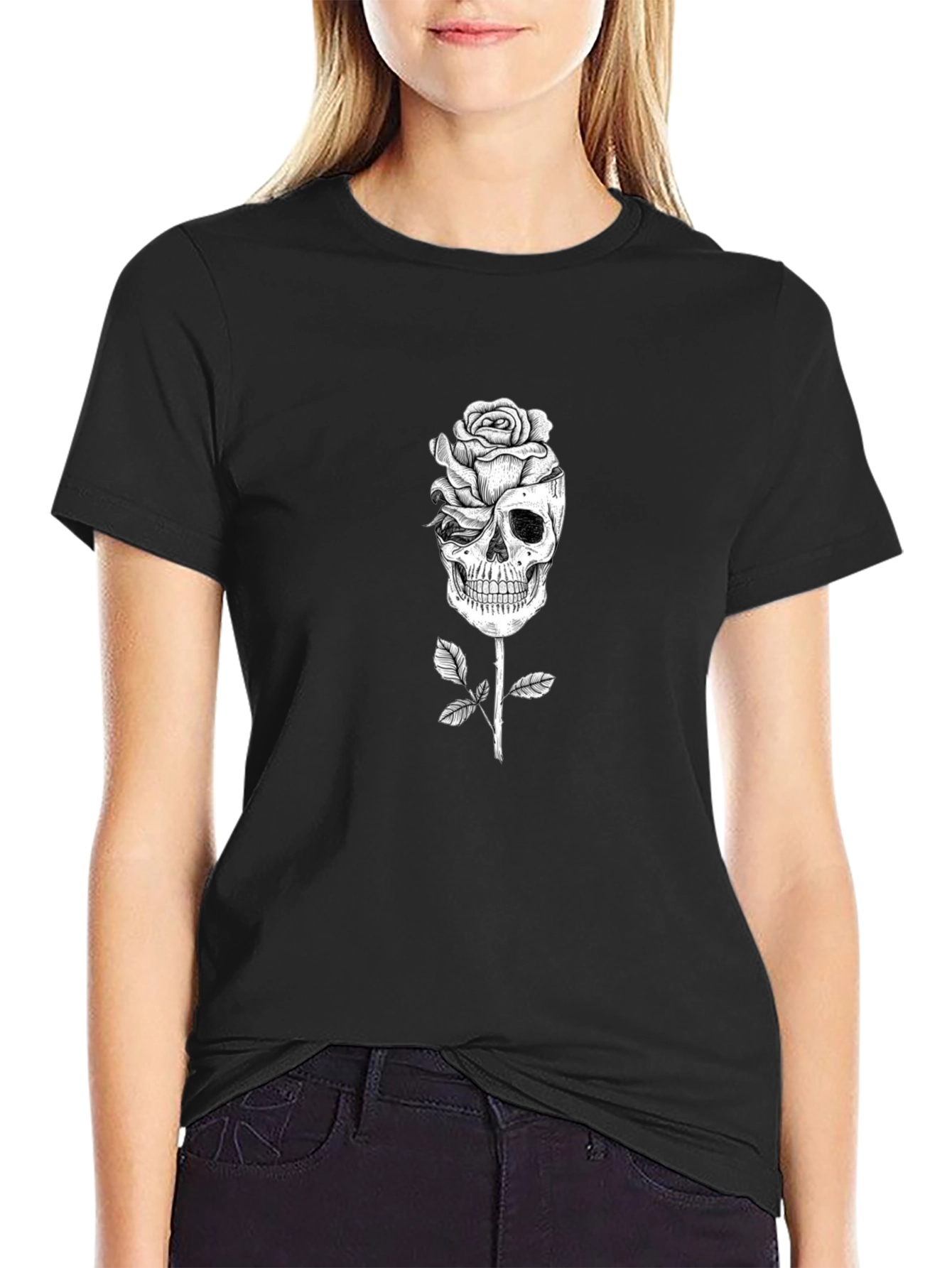 Skull Rose Graphic Tee - Gothic Fashion