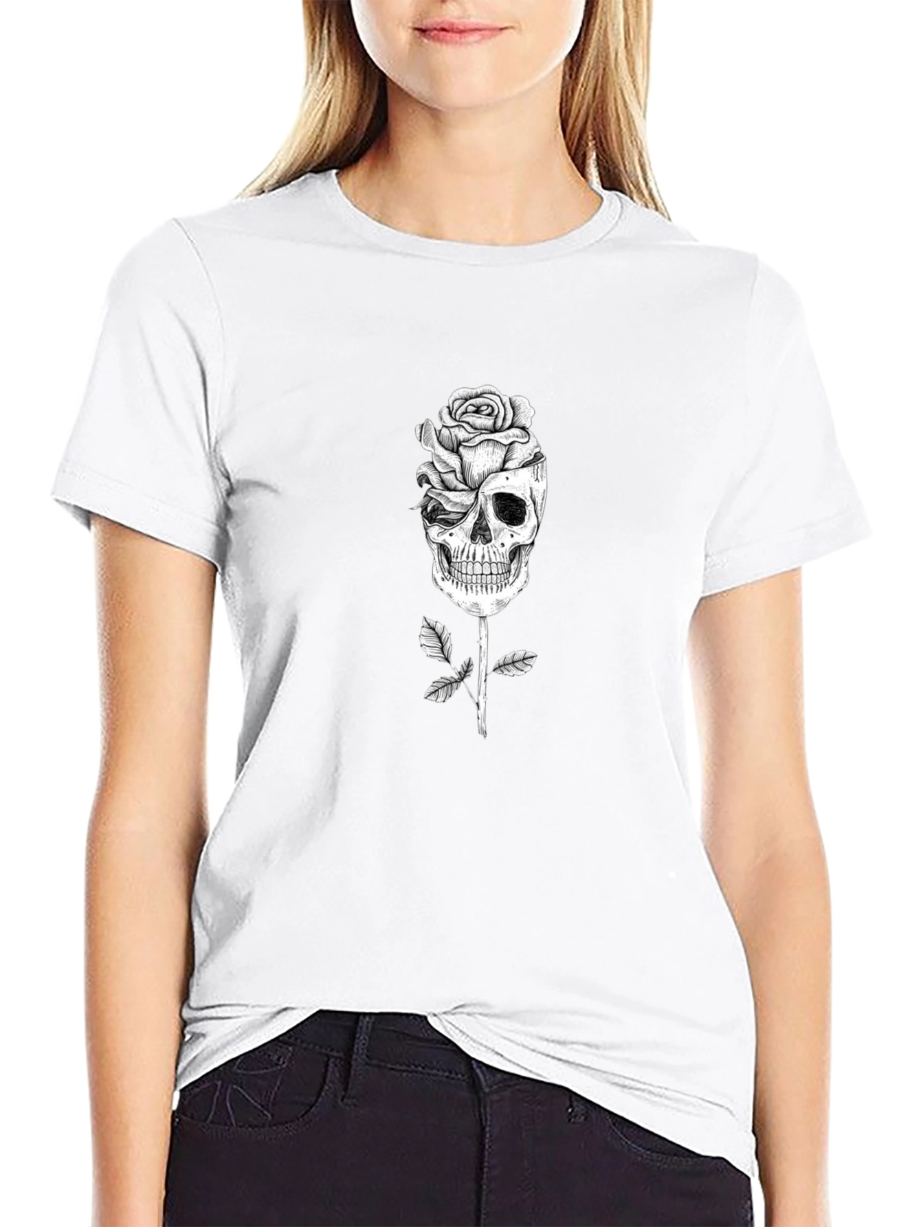 Skull Rose Graphic Tee - Gothic Fashion