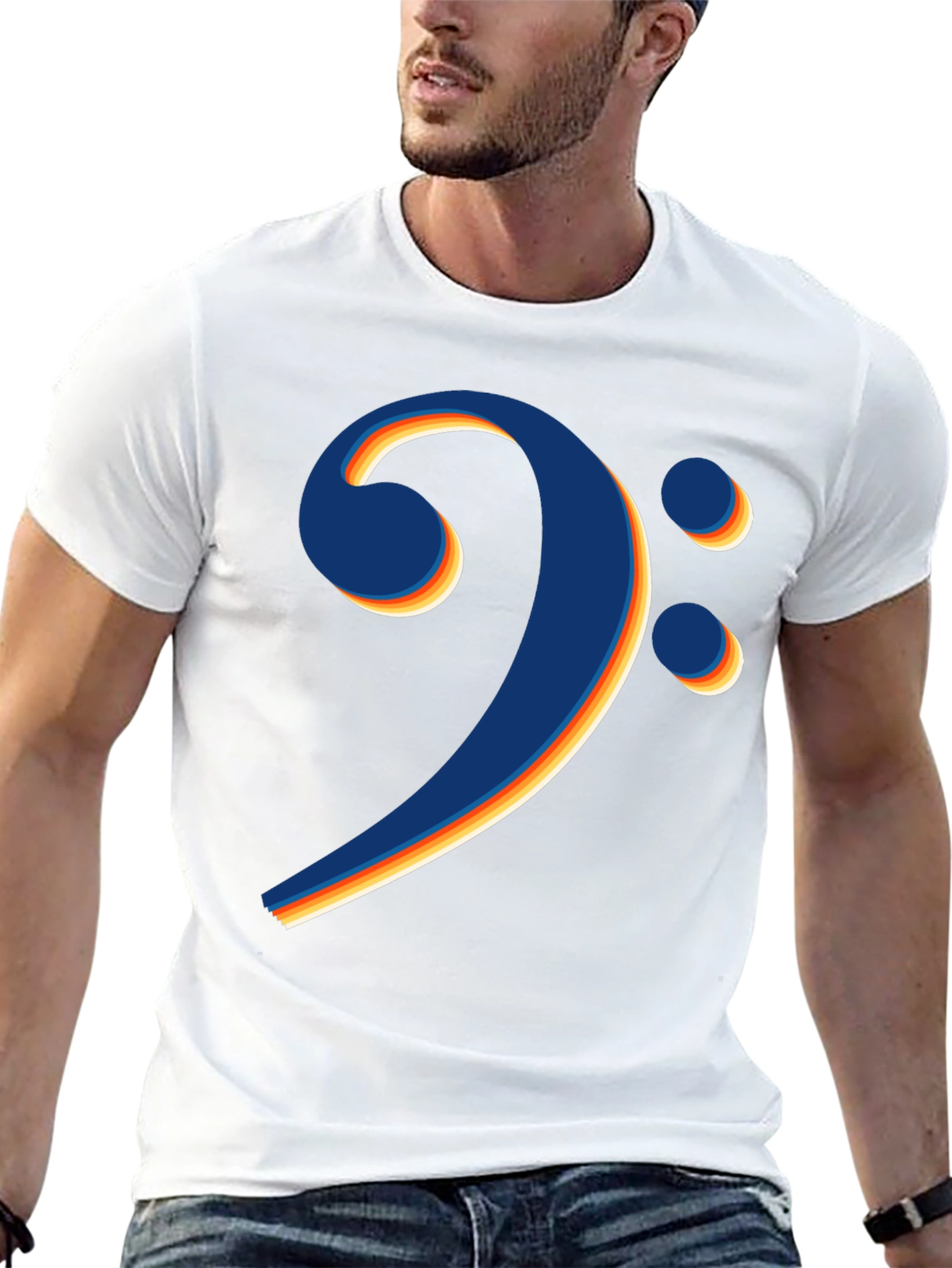Bass Clef Retro Stripe Black T-Shirt