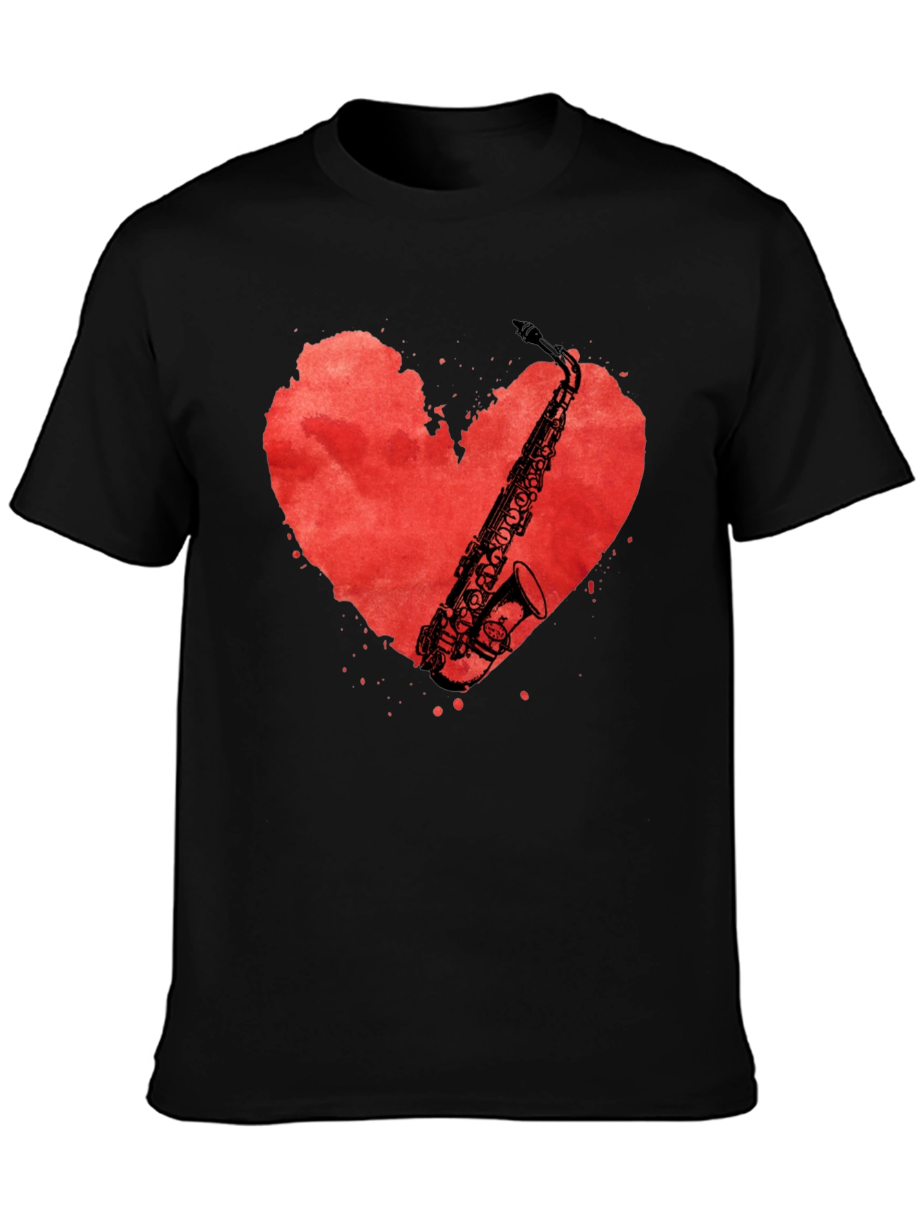 Saxophone Heart Graphic Tee - Musicians Black T-Shirt