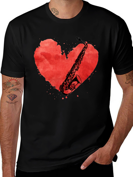 Saxophone Heart Graphic Tee - Musicians Black T-Shirt