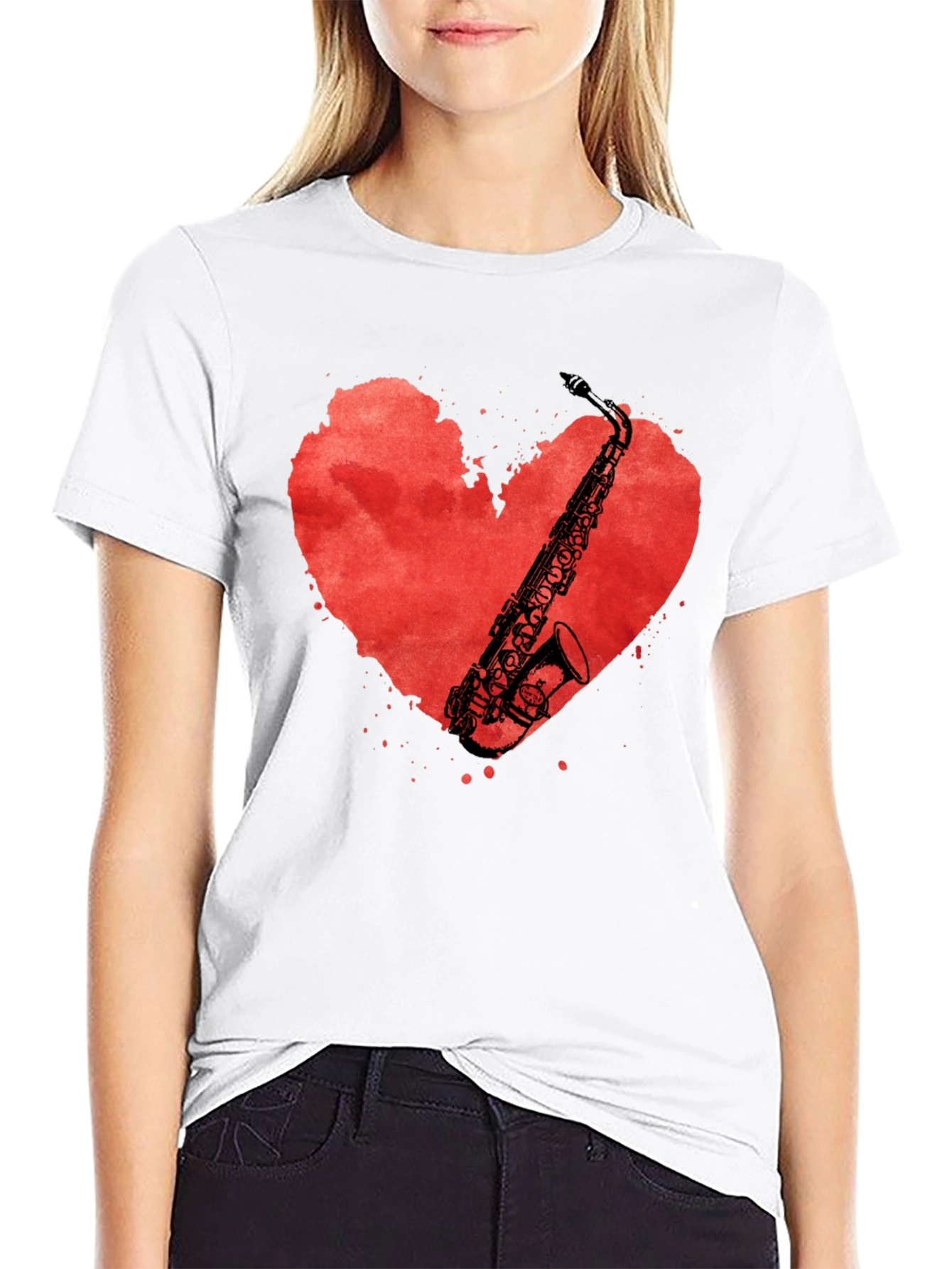 Saxophone Heart Graphic Tee - Musicians Black T-Shirt