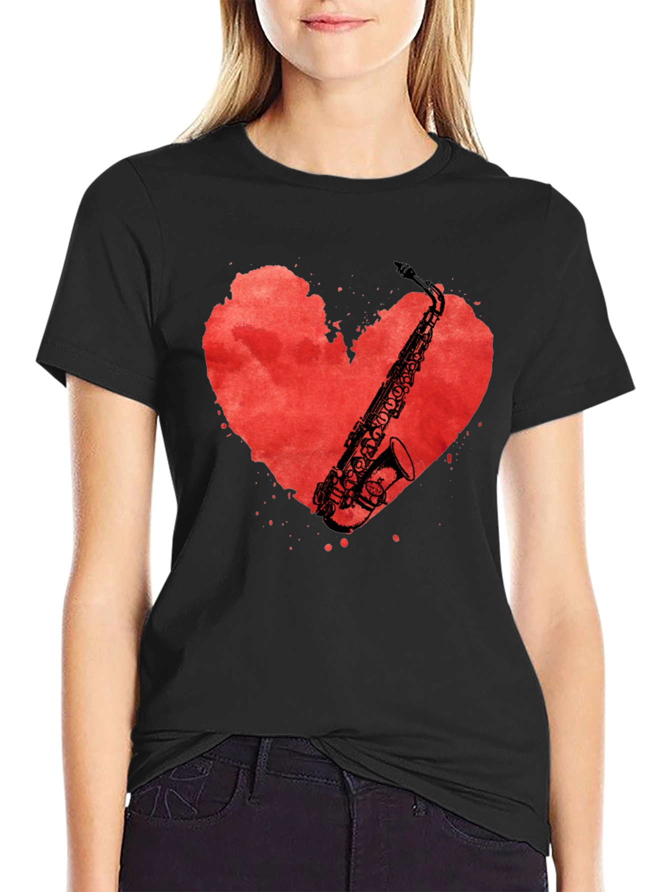 Saxophone Heart Graphic Tee - Musicians Black T-Shirt