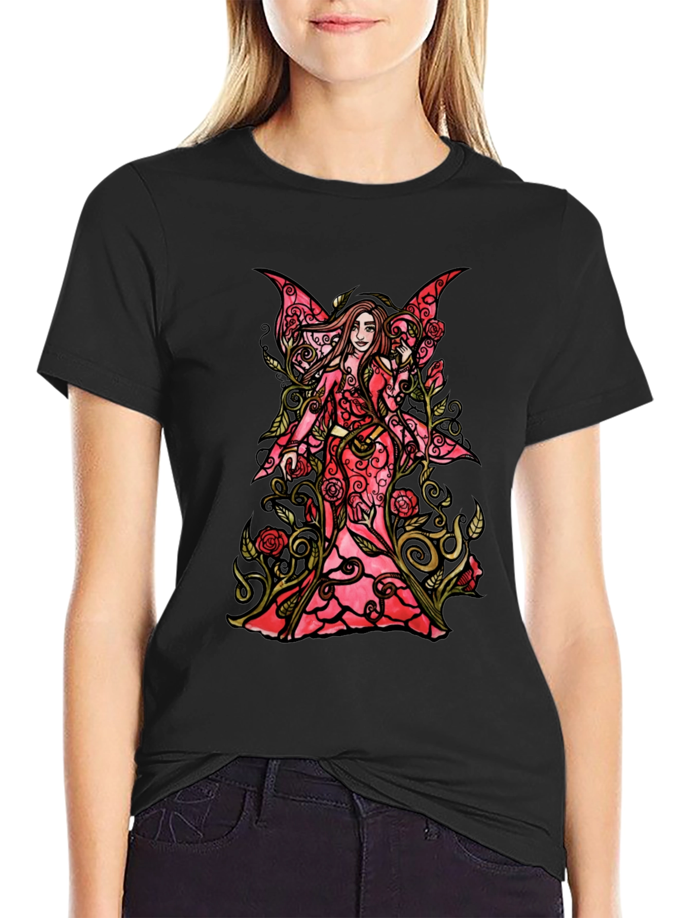 Fairy Roses Graphic Black T-Shirt